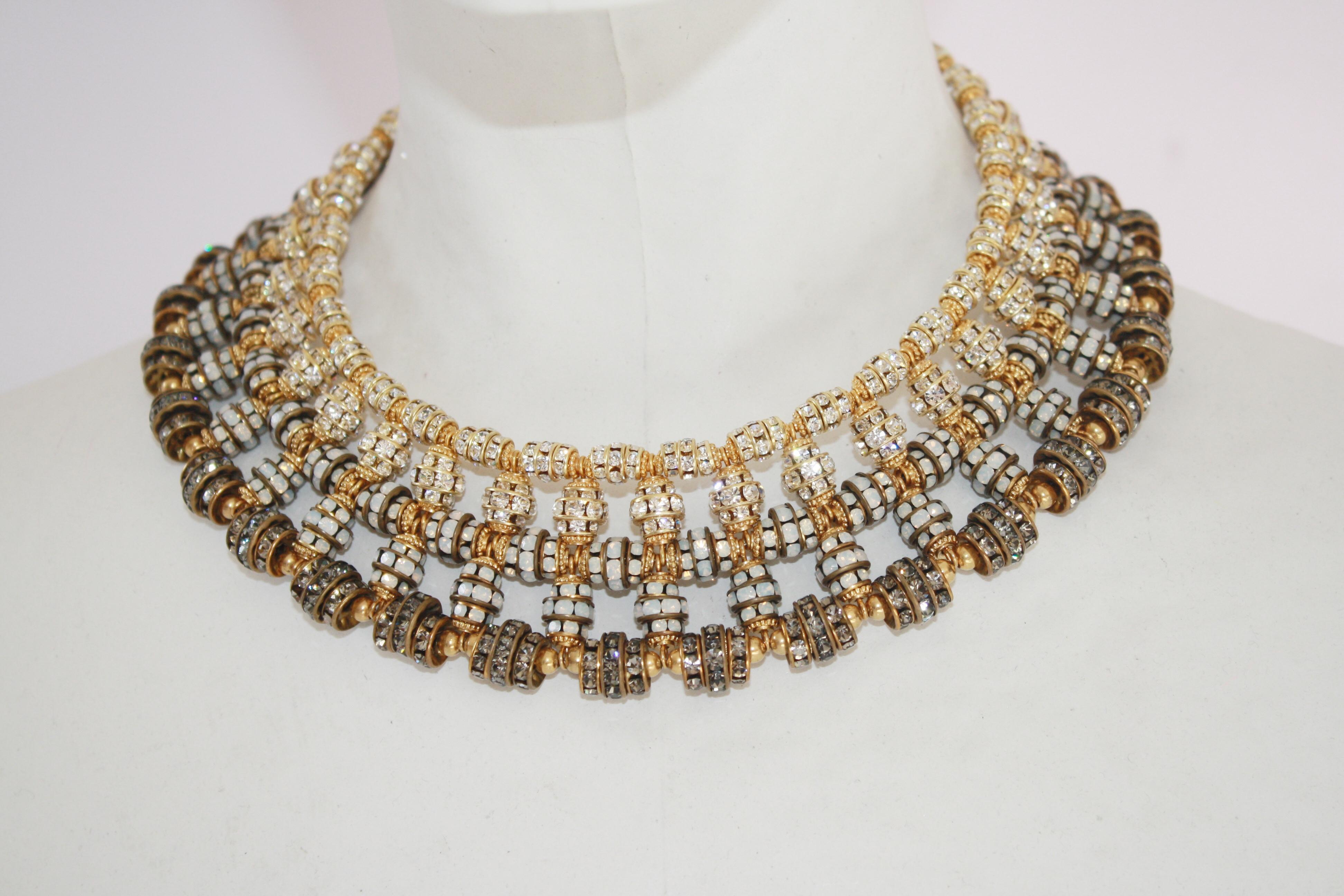 Francoise Montague Tri-Tone Swarovski Crystal Rondelle Choker Necklace In New Condition In Virginia Beach, VA