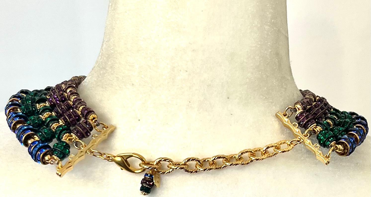 Francoise Montague Tri-Tone Swarovski Crystal Rondelle Choker Necklace In New Condition For Sale In Virginia Beach, VA
