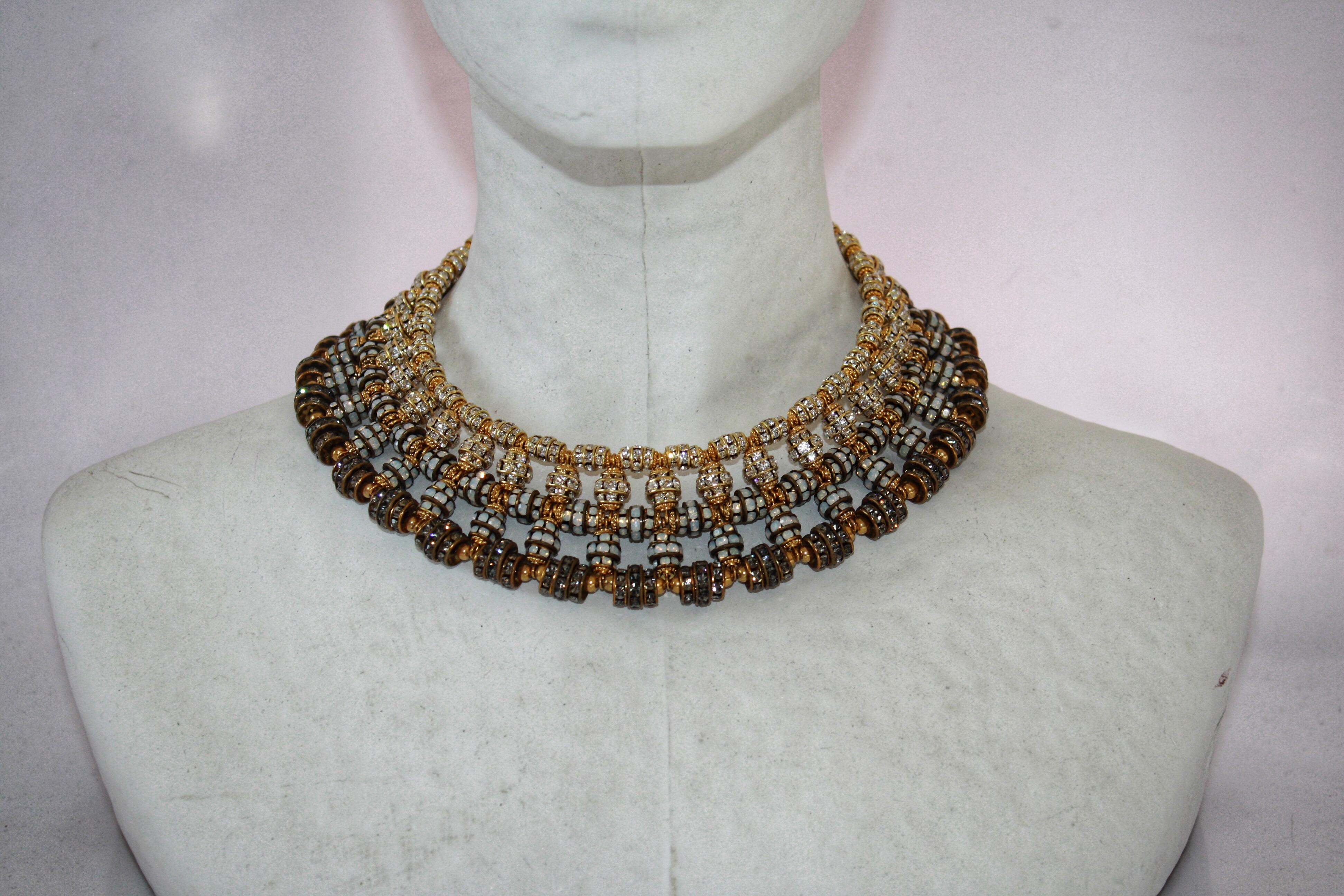 Francoise Montague Tri-Tone Swarovski Crystal Rondelle Choker Necklace 1