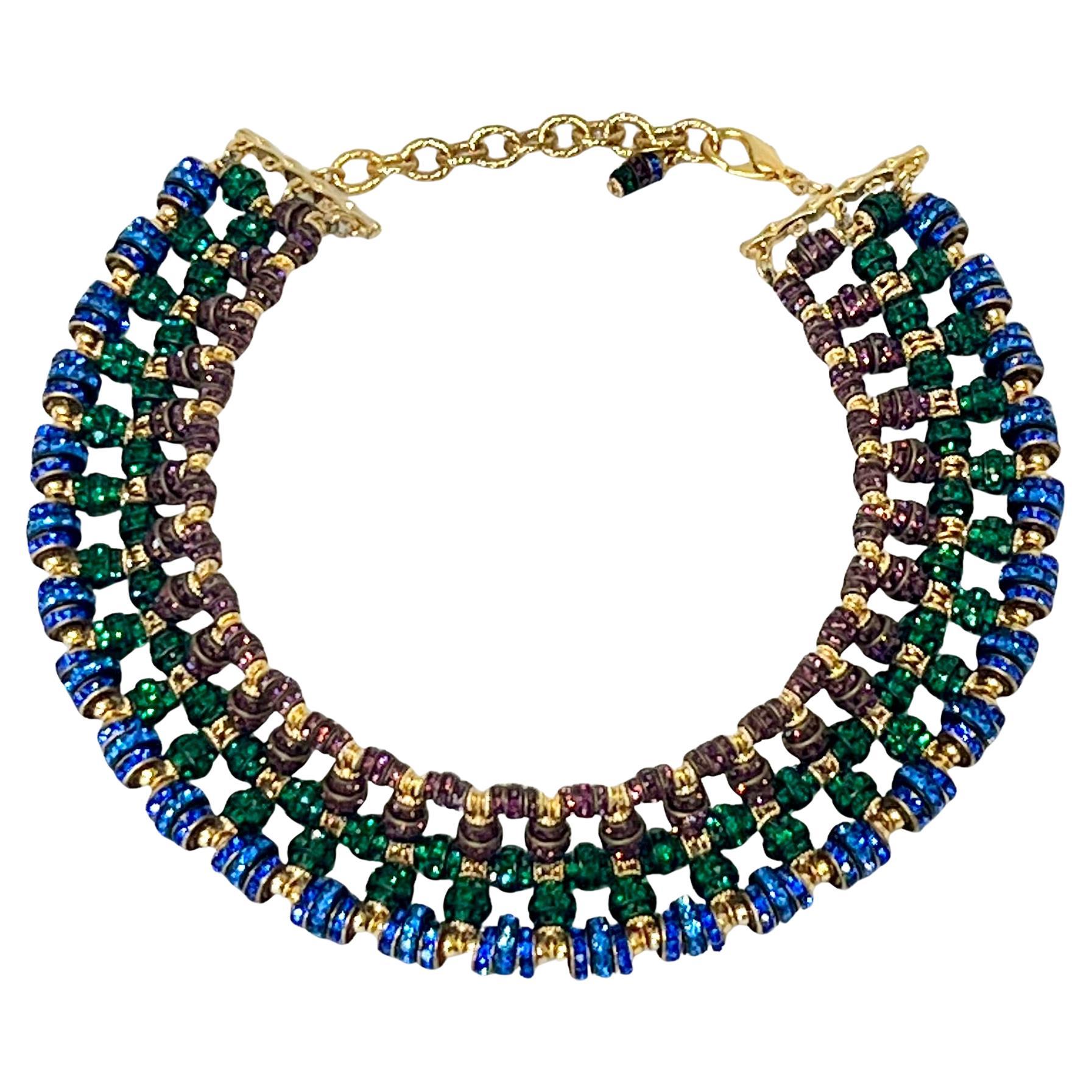 Francoise Montague Tri-Tone Swarovski Crystal Rondelle Choker Necklace