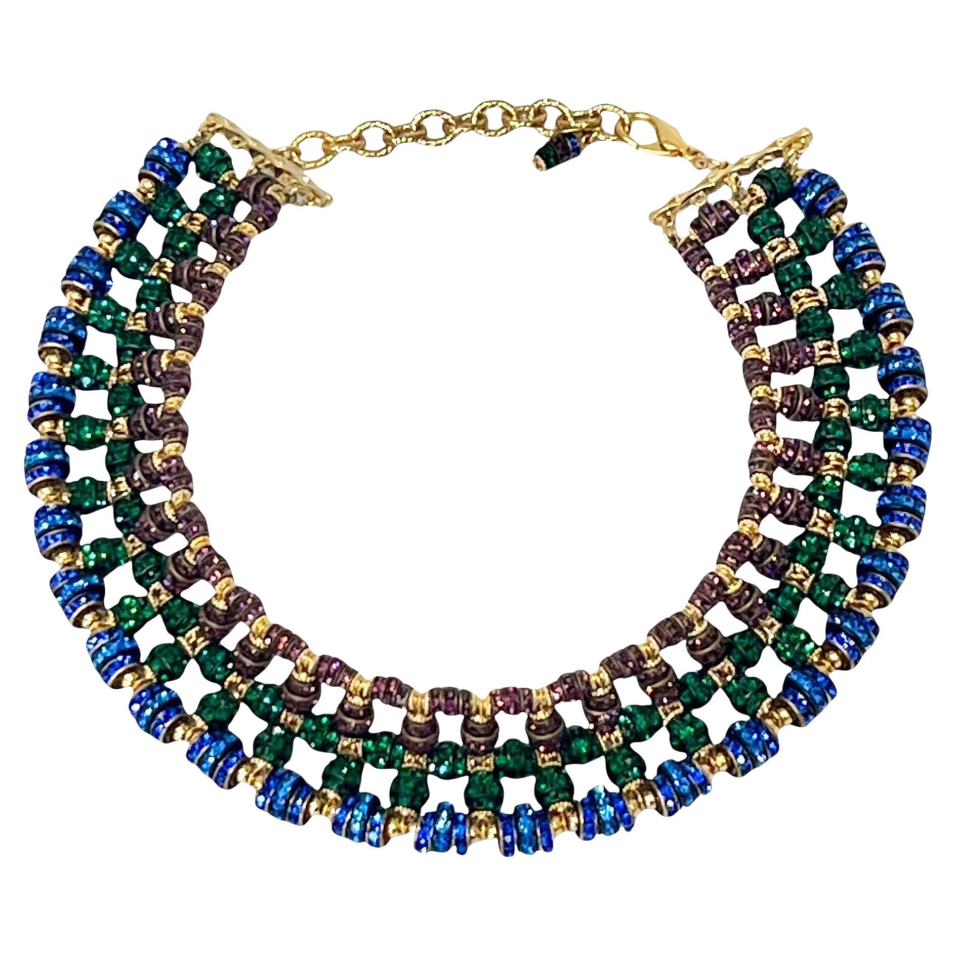 Francoise Montague Collier ras du cou tricolore en cristal Swarovski