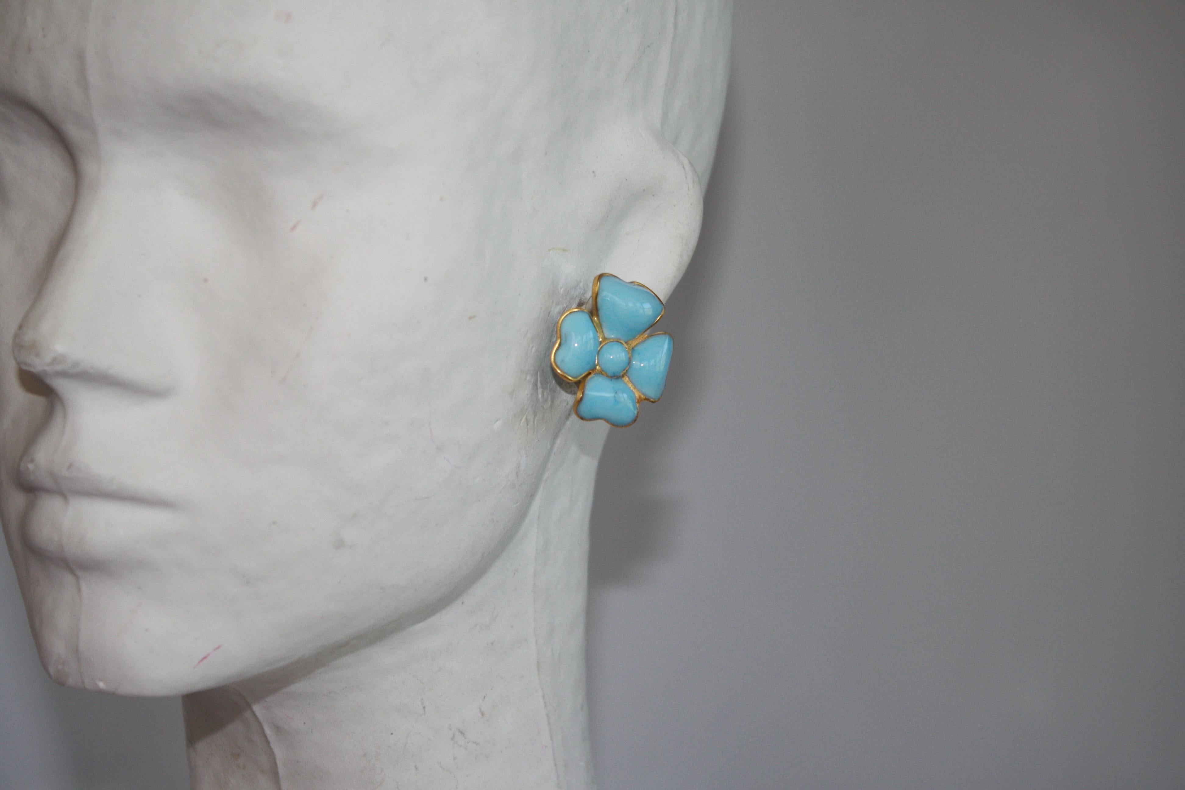 Turquoise poured glass clover clip earrings from French design house Francoise Montague.