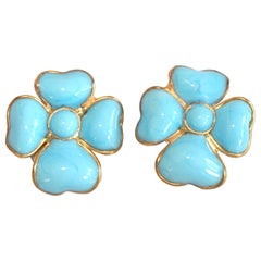 Francoise Montague Turquoise Amalfi Clover Clip Earrings