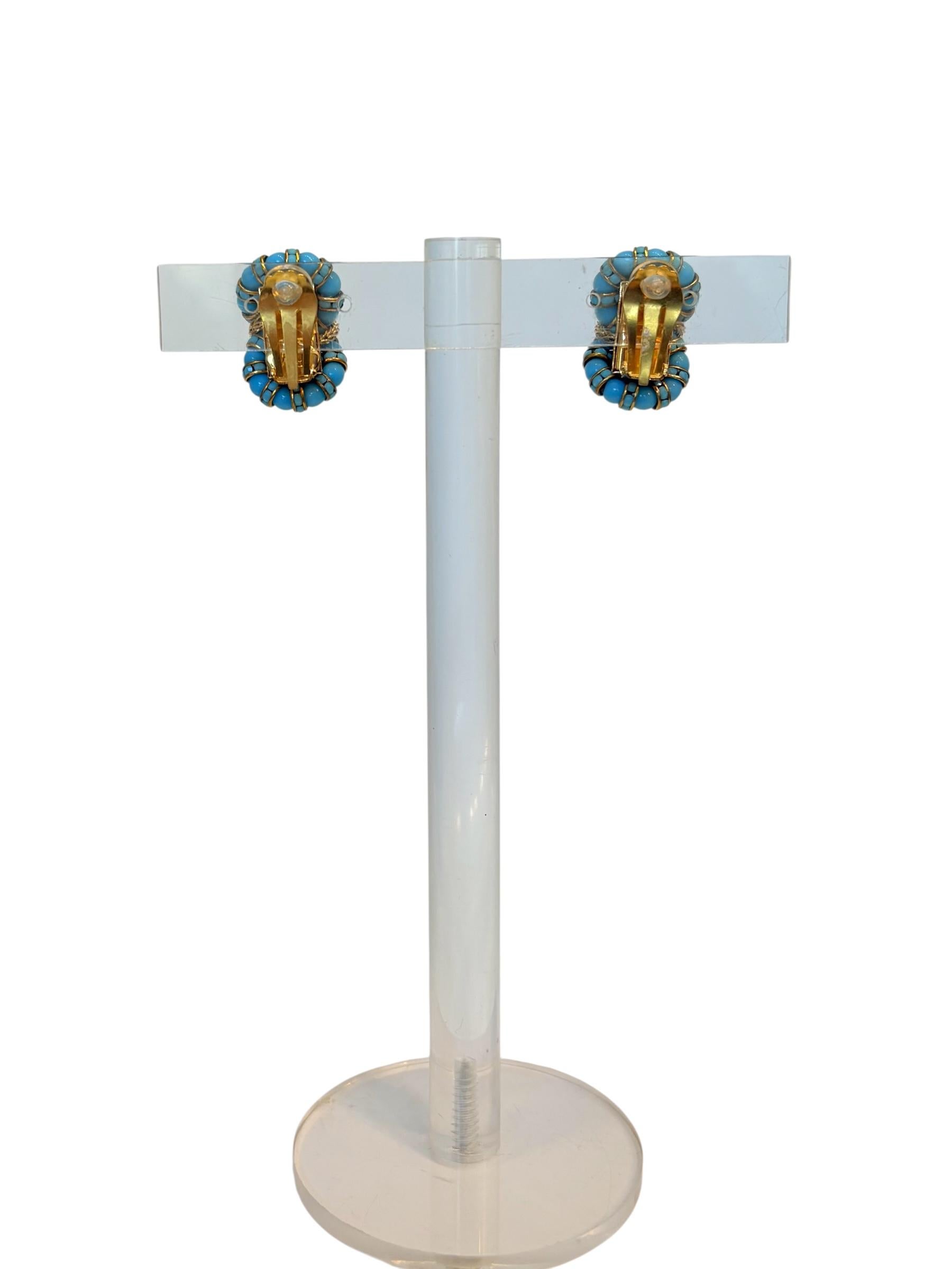 Women's or Men's Francoise Montague Turquoise and Gold Huit Clip Earrings For Sale
