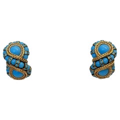 Francoise Montague Turquoise and Gold Huit Clip Earrings