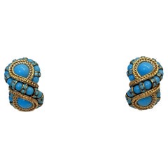 Francoise Montague Turquoise and Gold Huit Clip Earrings