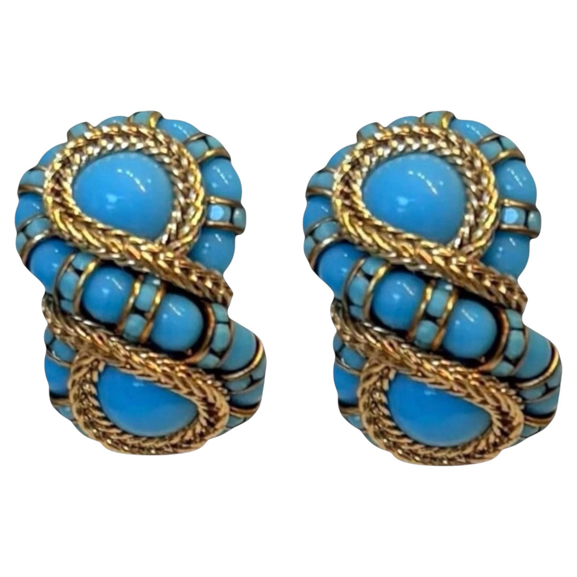Francoise Montague Turquoise and Gold Huit Clip Earrings im Angebot