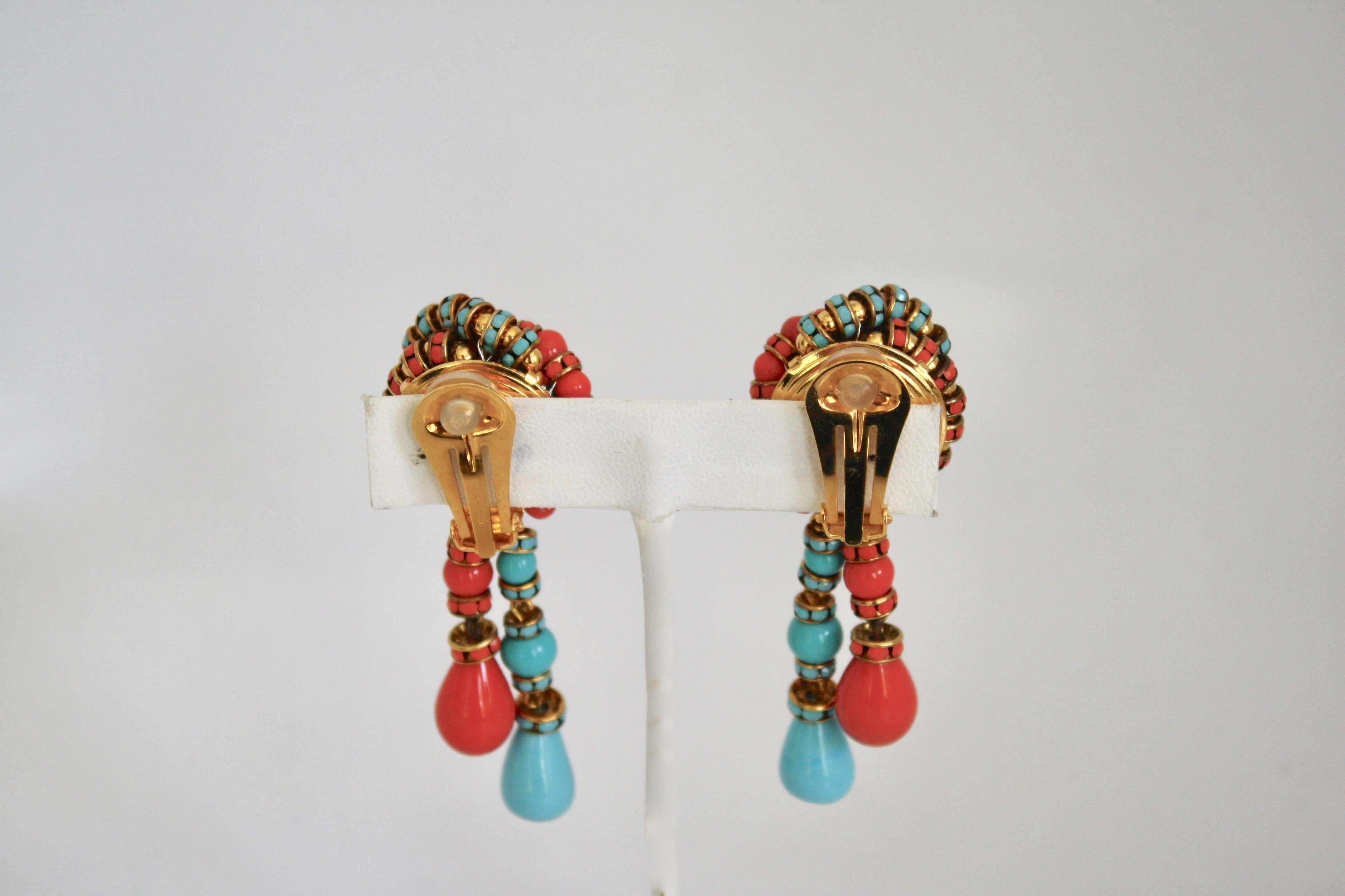 Francoise Montague Turquoise and Orange Clips In New Condition In Virginia Beach, VA