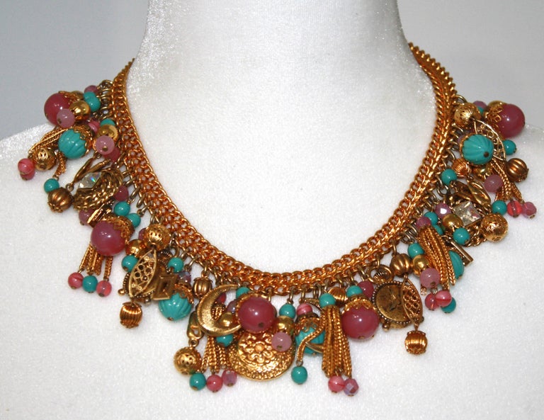 Francoise Montague Turquoise and Pink Charm Choker For Sale at 1stDibs