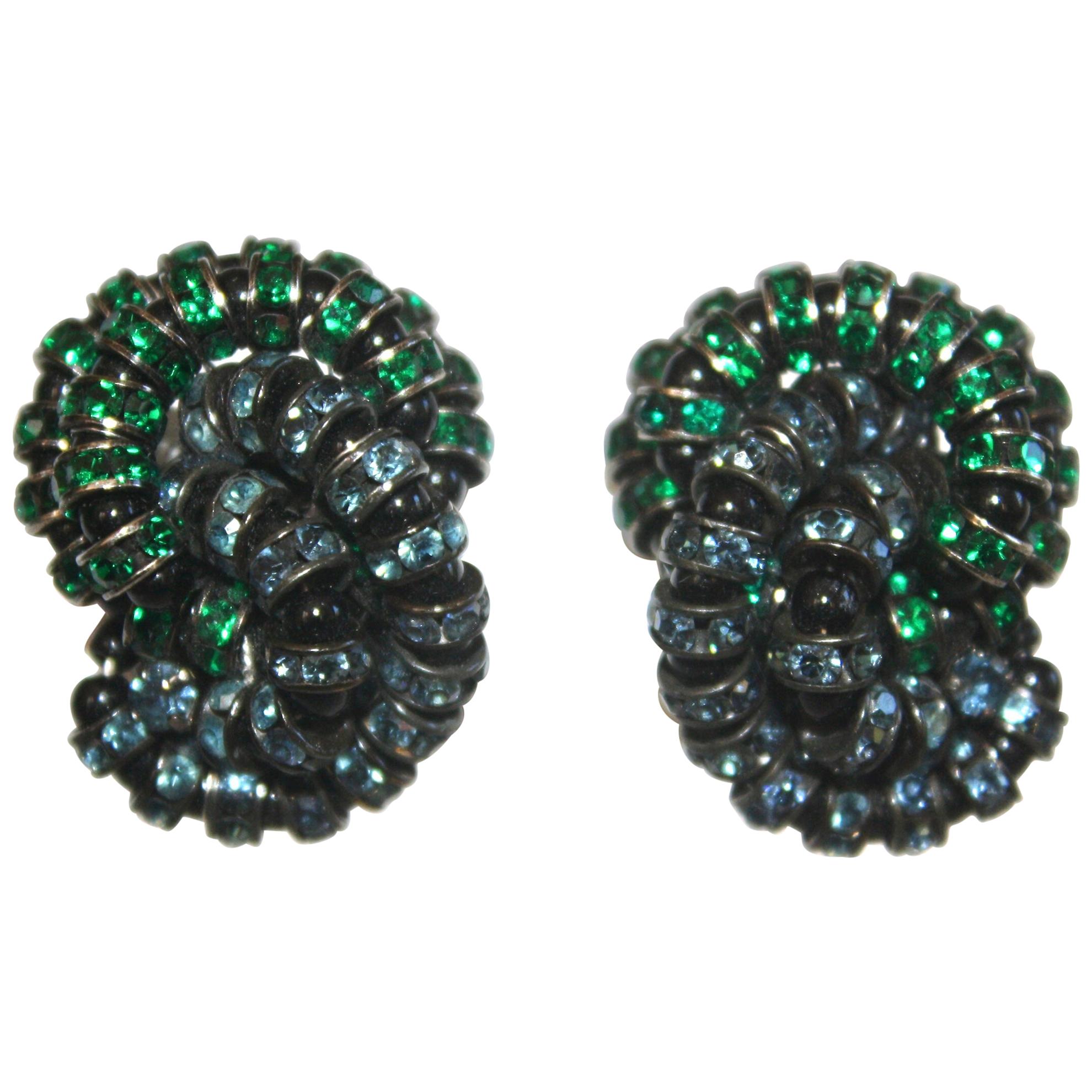 Francoise Montague Twist Clips in Swarovski Crystal and Black Rhodium For Sale
