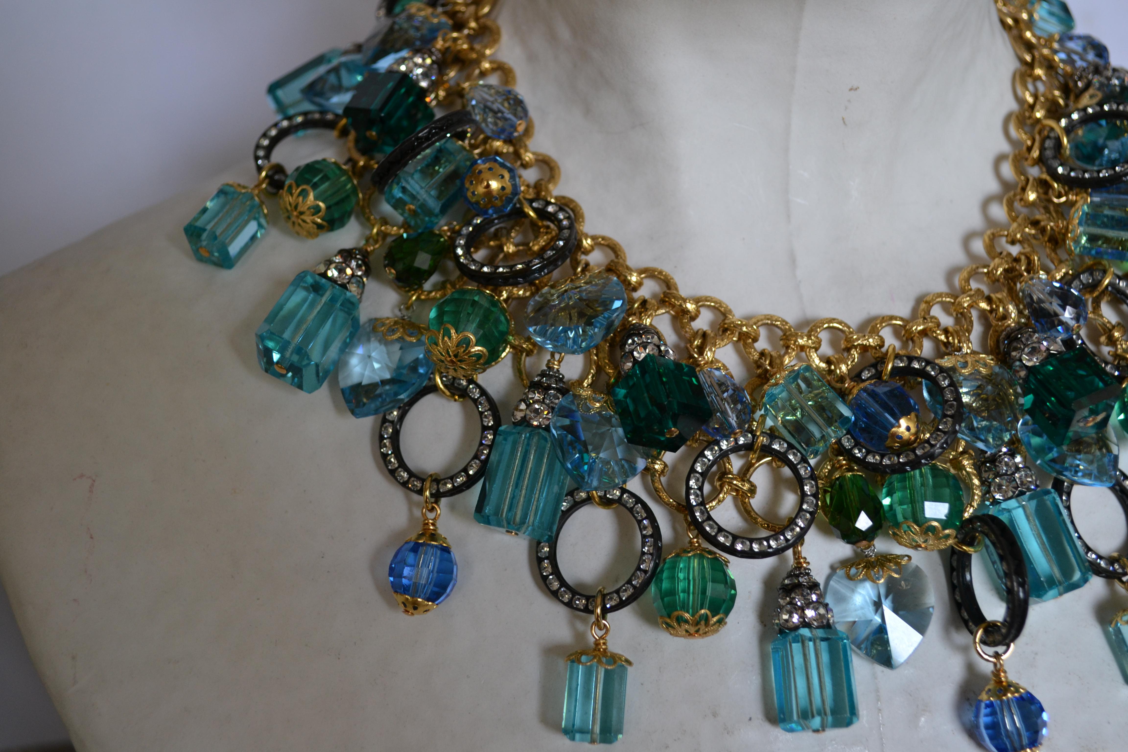 Byzantine Francoise Montague Unique Vintage Glass Charm necklace .