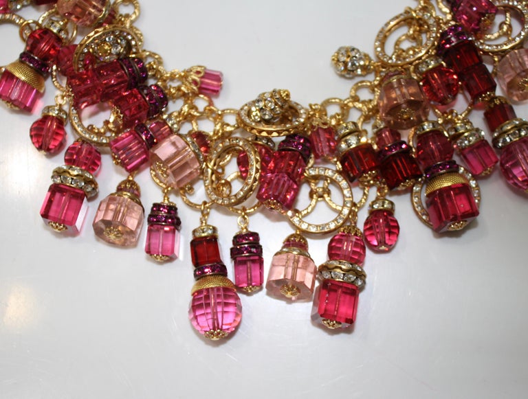 Collier Ras De Cou Vintage Françoise Montague - Double Rang Perles Murano Multicolore - Années 1950