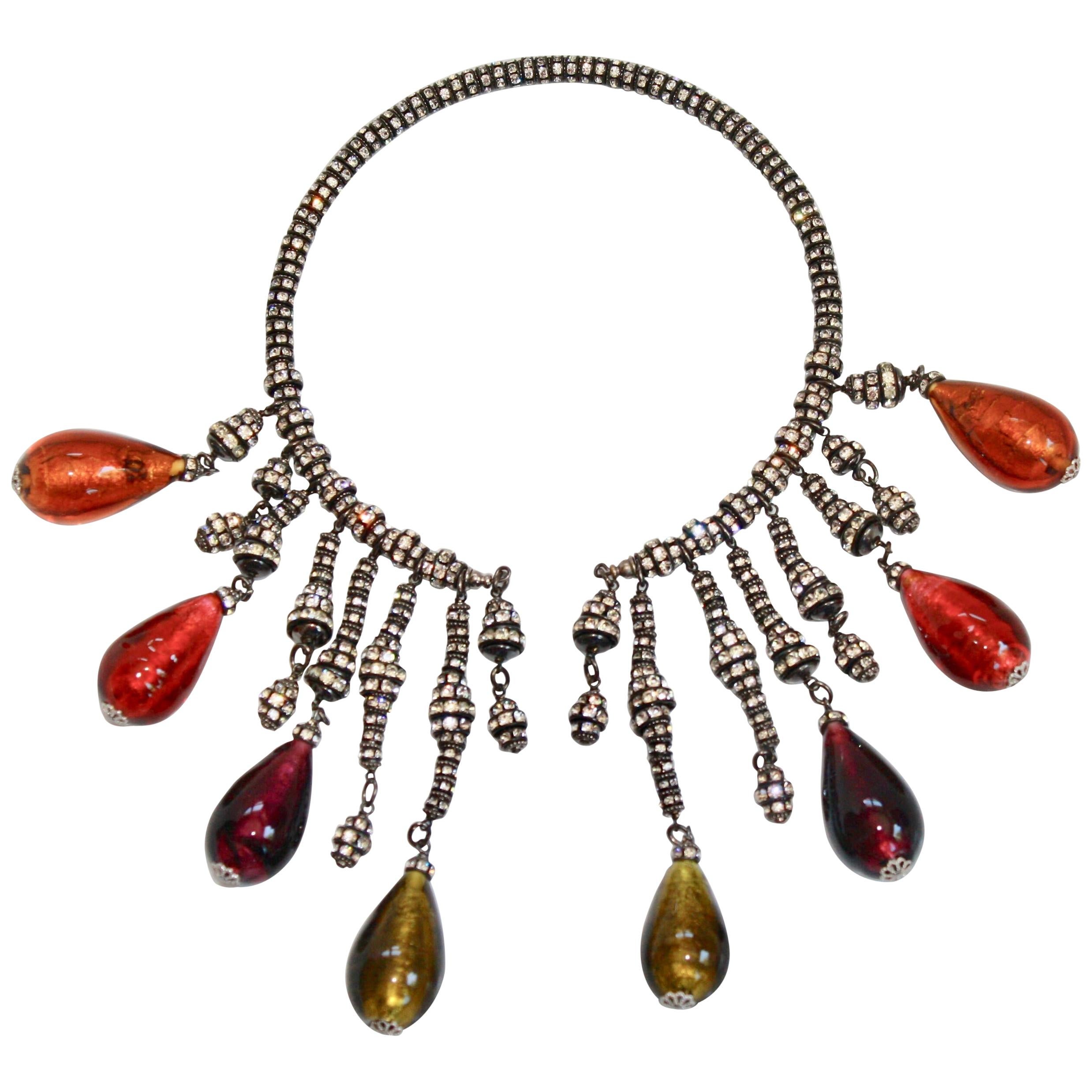 Francoise Montague Venetian Glass and Swarovski Crystal Graduated Necklace