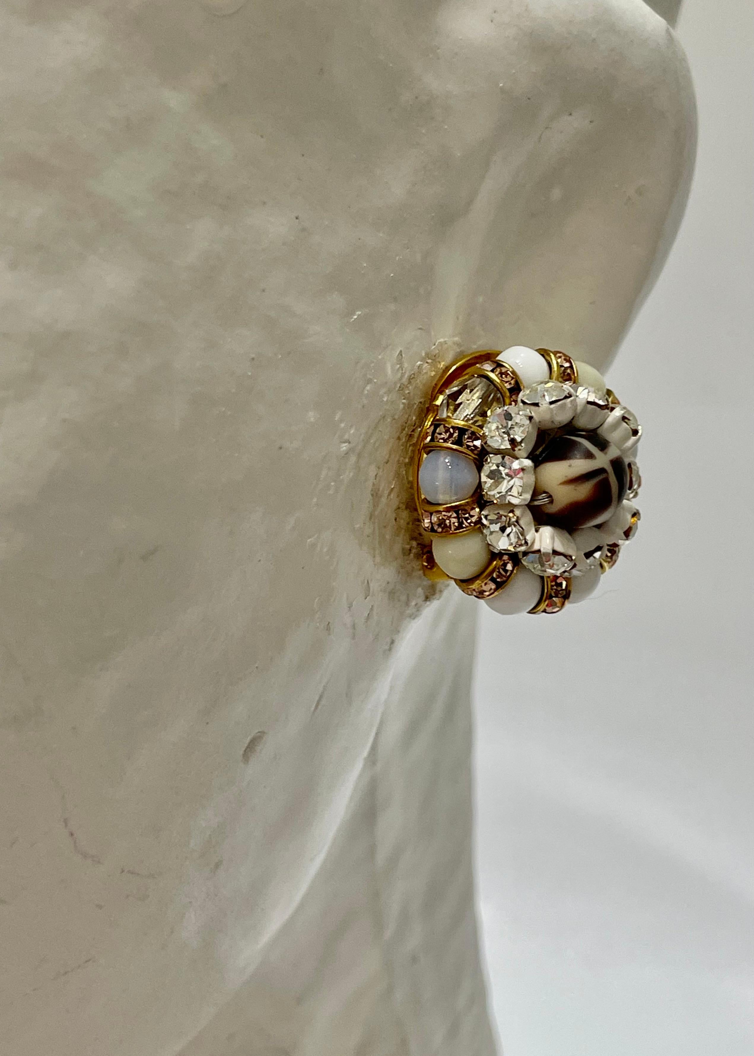 Modern Francoise Montague White and Gold Clip Earrings