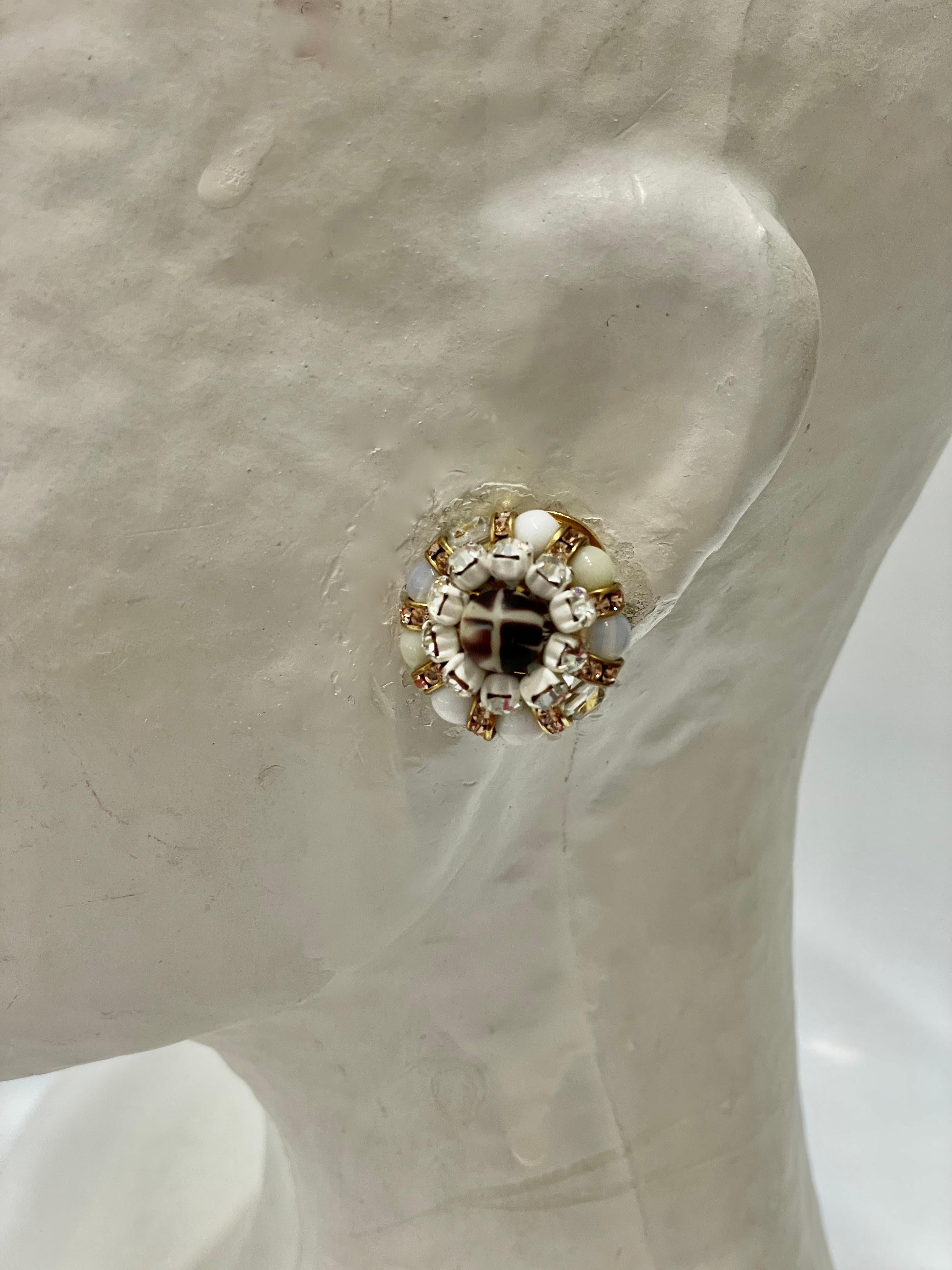 Women's or Men's Francoise Montague White and Gold Clip Earrings