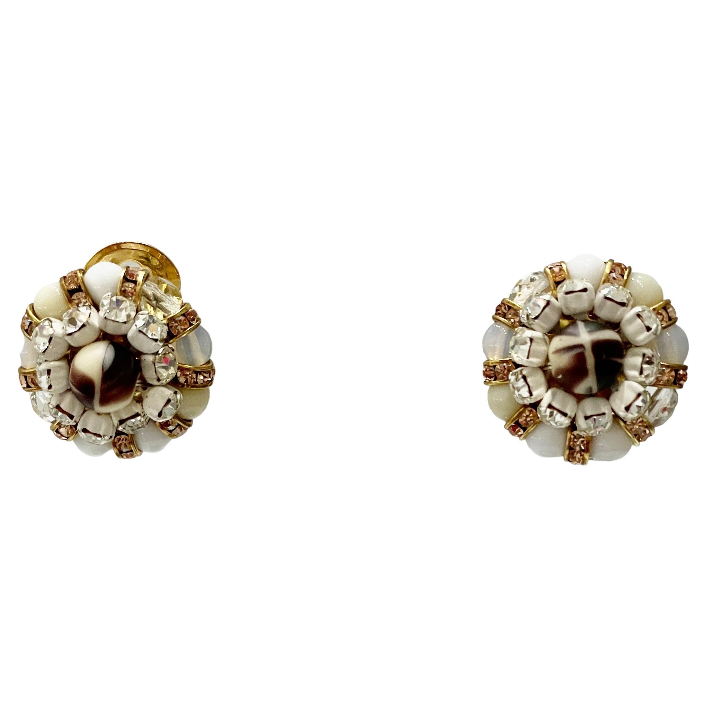 Francoise Montague White and Gold Clip Earrings