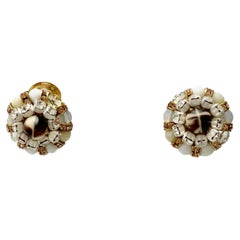 Francoise Montague White and Gold Clip Earrings