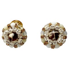 Francoise Montague White and Gold Clip Earrings