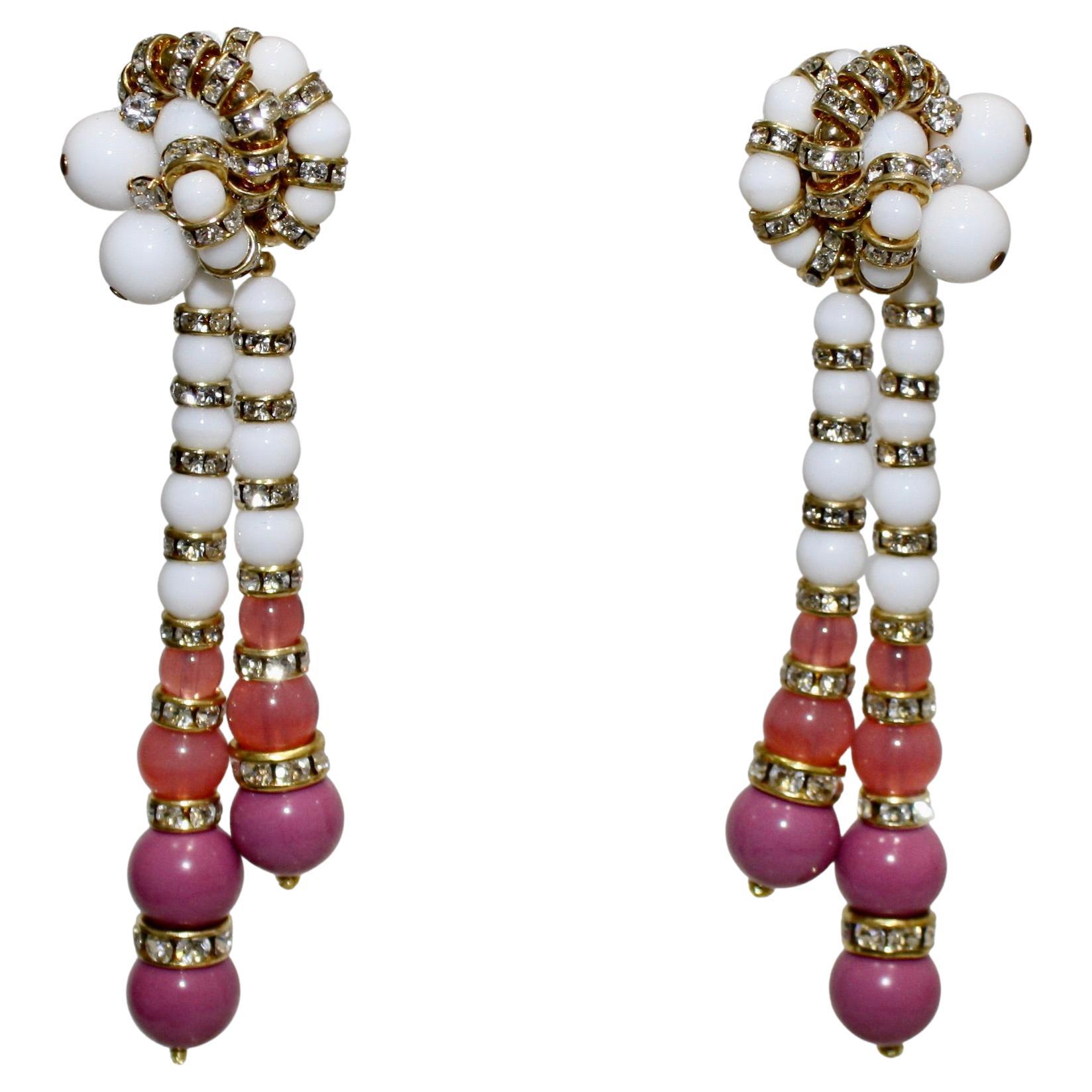 Françoise Montague White and Rose Drop Earrings For Sale