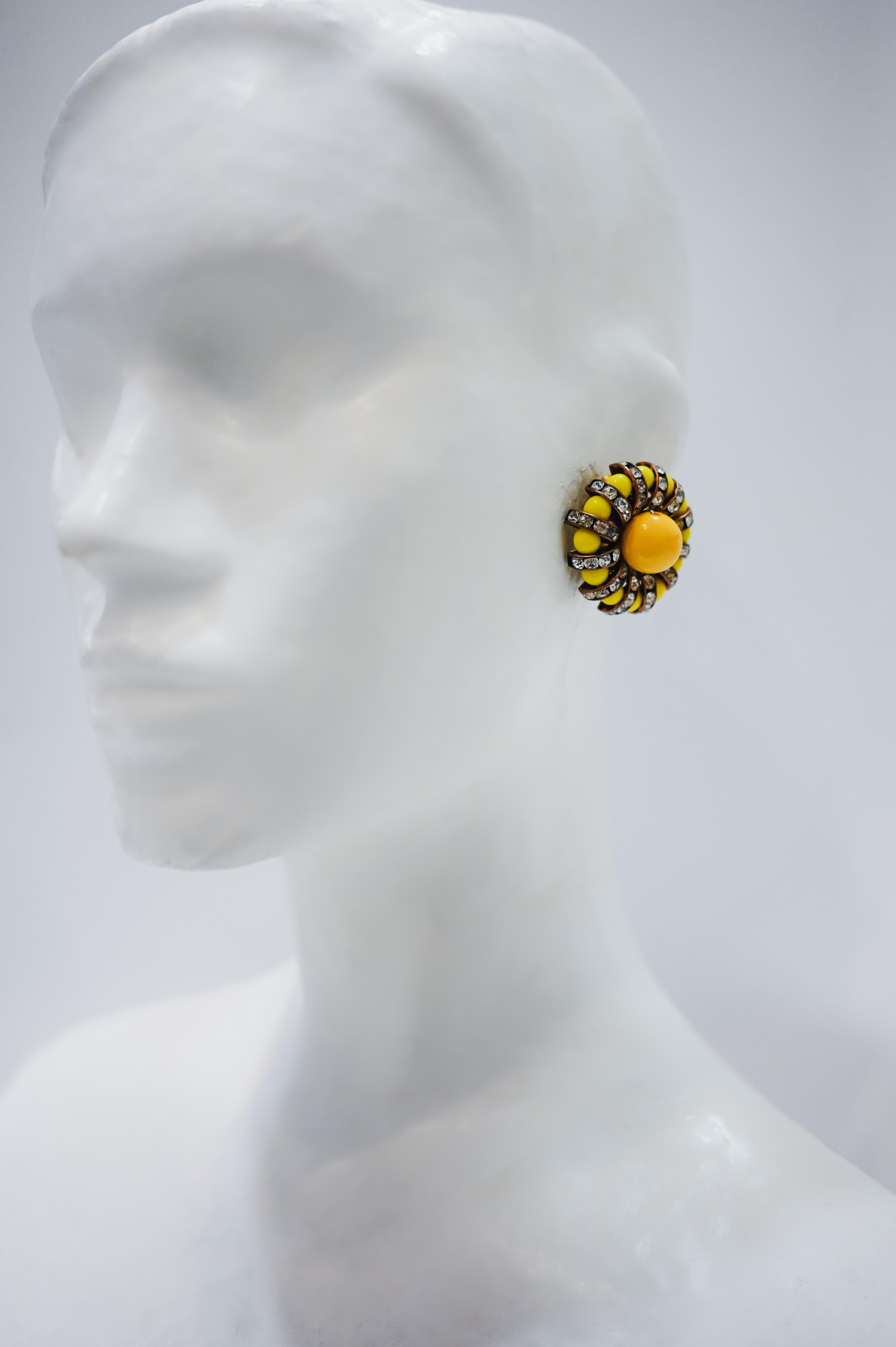 Modern Françoise Montague  Yellow Cabochons Clip Earrings  For Sale