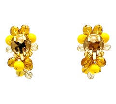 Francoise Montague Yellow, Honey and Clear Glass Beads Clip Earrings