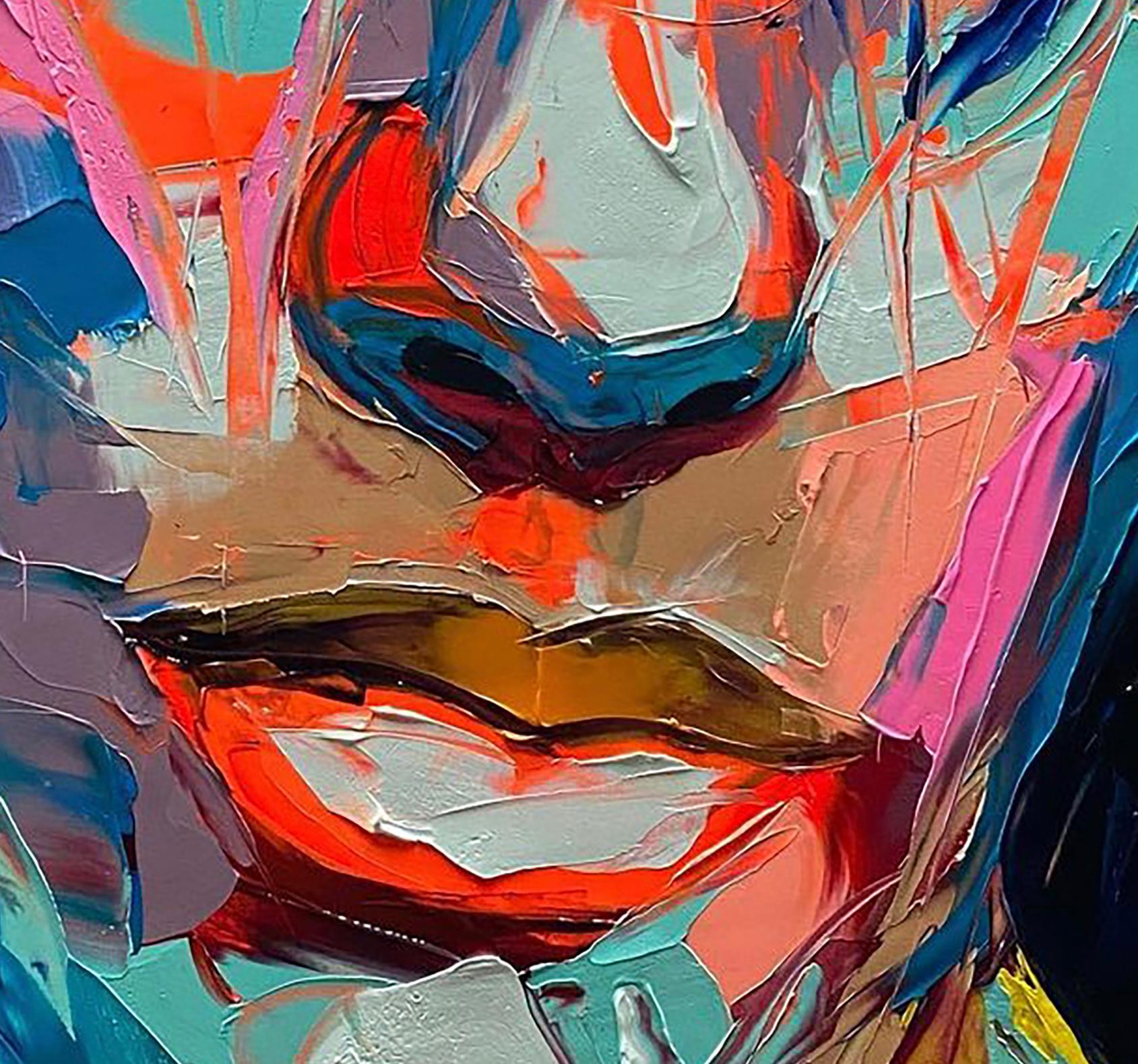 Etienne - 21ème siècle, Contemporain, Figuratif, Peinture à l'huile, Portrait, Pop - Noir Figurative Painting par Françoise Nielly