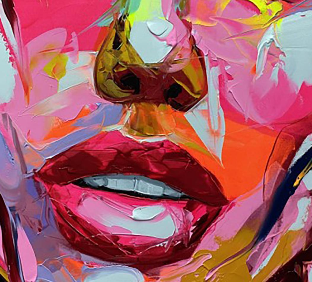 Maeva - 21st Century, Contemporary, Figurative, Oil Painting, Portrait, Pop - Pink Portrait Painting by Françoise Nielly