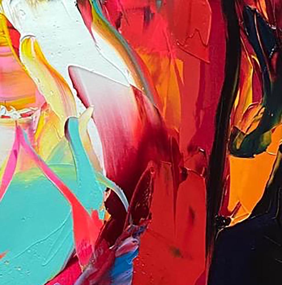 Valentina - 21e siècle:: contemporain:: figuratif:: peinture à l'huile:: portrait:: pop - Noir Figurative Painting par Françoise Nielly