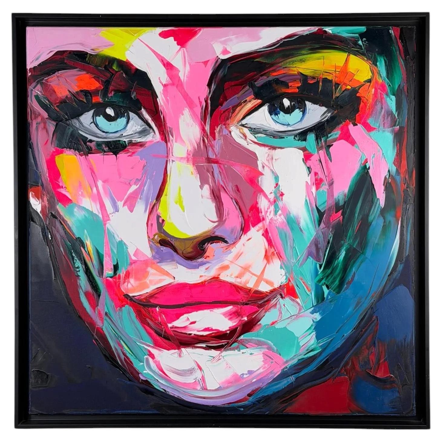 FRANÇOISE NIELLY - “Virginia” - Large Expressive Portrait - France - 31.5x31.5in For Sale