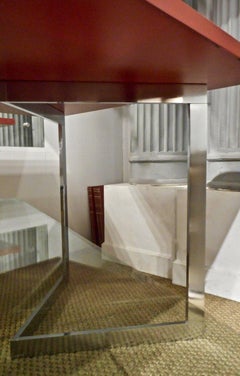 Françoise Sée Trestles Table Desk with a Red Lacquer Top, France, 1970