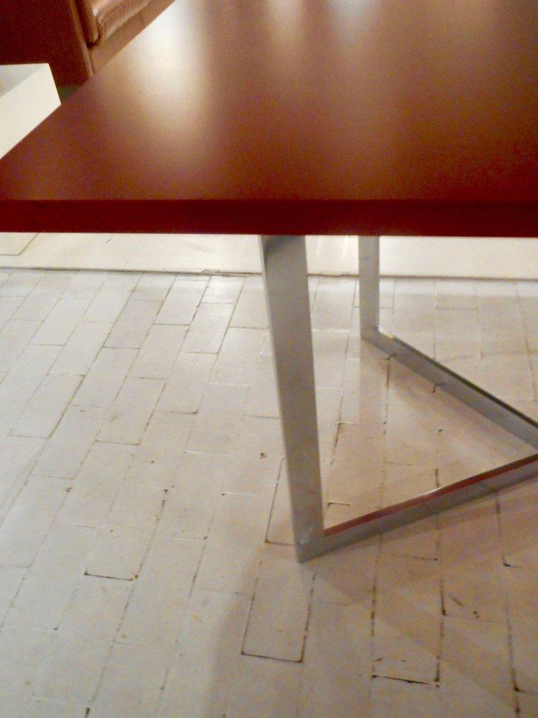  Françoise Sée Trestles Table Desk with a Red Lacquer Top, France, 1970 In Excellent Condition For Sale In Brussels, BE
