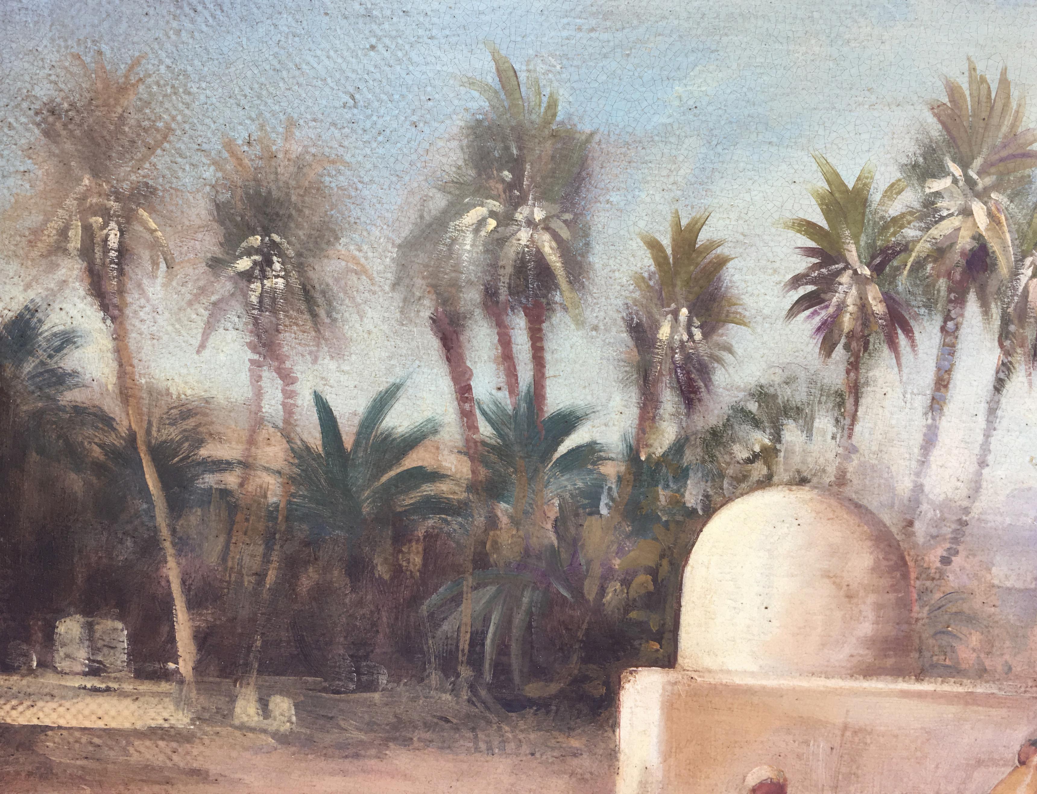 Arabian landscape - Francoise Vigneron Italia 2003 - Oil on canvas cm.40x80.
Frame available on request from our workshop.
In this beautiful oil on canvas Francoise Vigneron was inspired by the oriental and Arab landscapes of the French painter