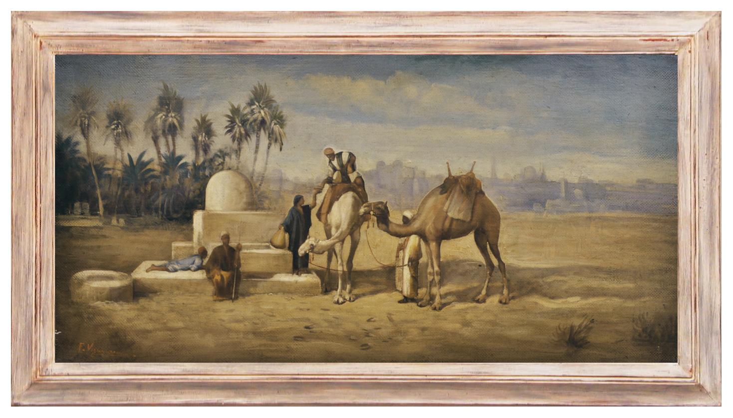 Francoise Vigneron Landscape Painting - ARABIAN LANDSCAPE - French School -  Italian  Oil on Canvas Painting