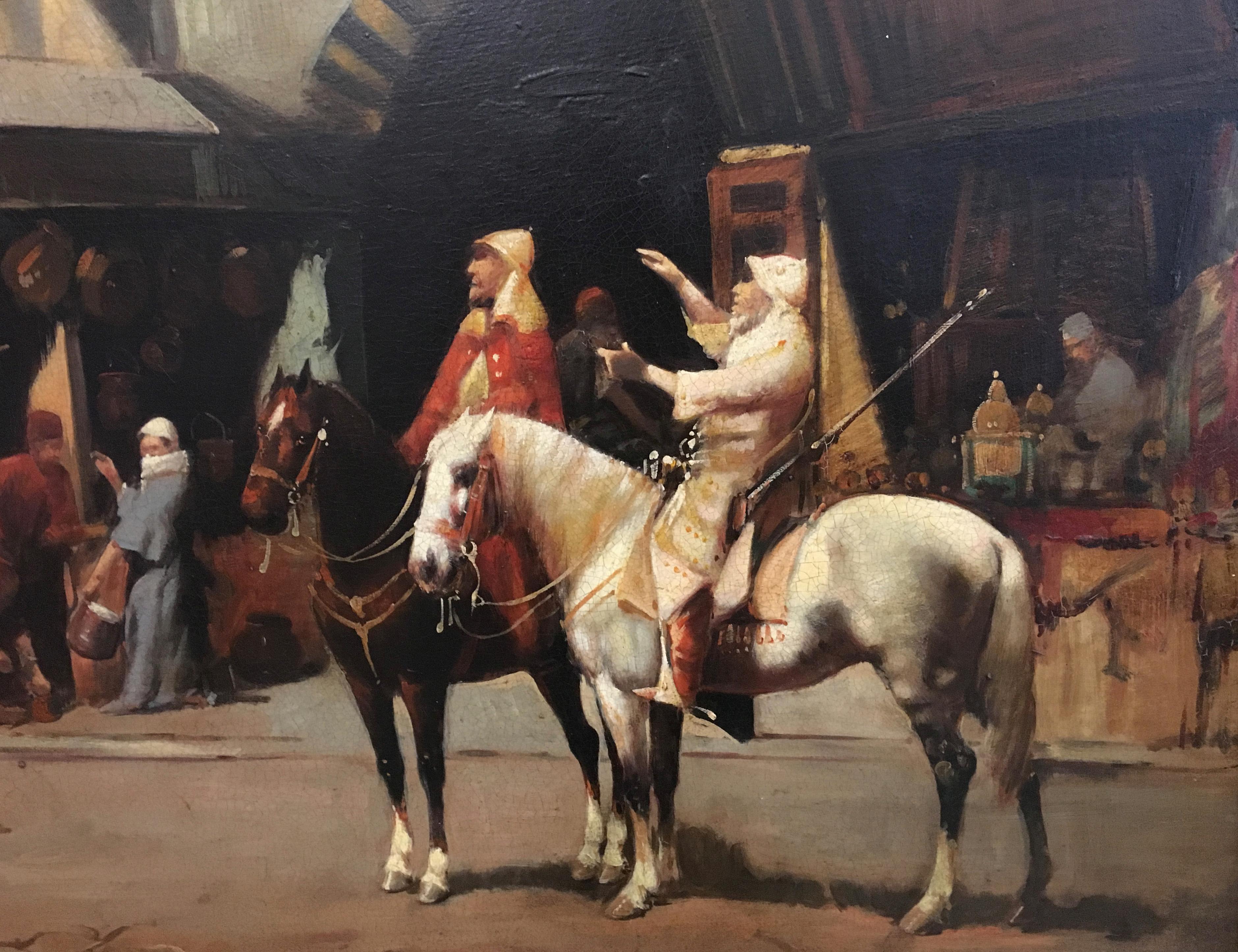 SCENA ARABICA - Scuola francese - Pittura italiana olio su tela - Landscape Painting Marrone di Francoise Vigneron