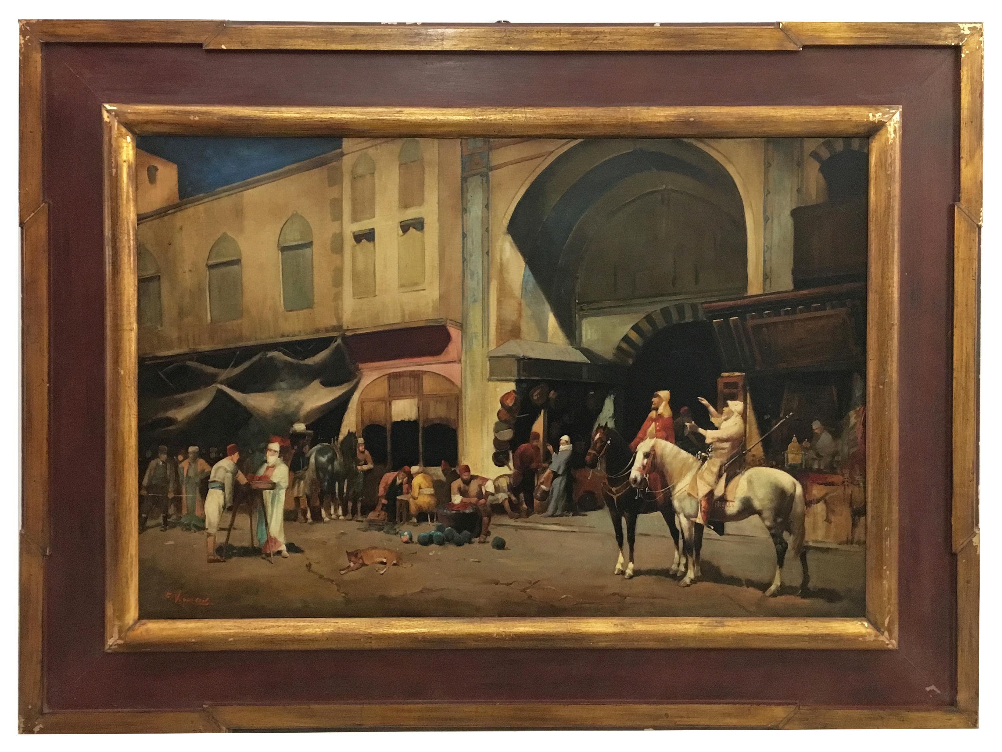 Francoise Vigneron Landscape Painting - ARABIAN SCENE - French School - Italian Oil on Canvas Painting