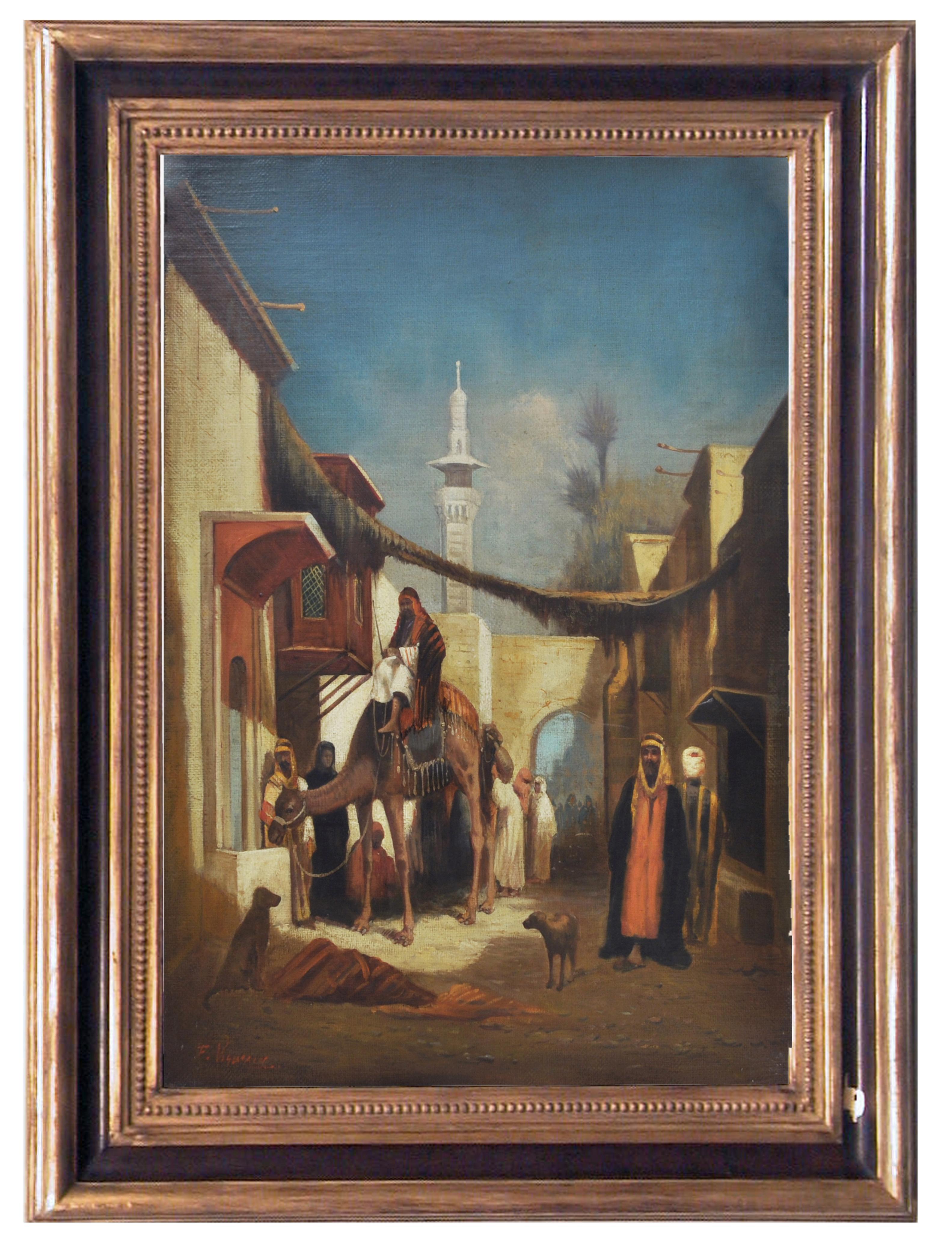 ARABIAN SCENE - Vigneron landscape oil on canvas painting - Painting by Francoise Vigneron