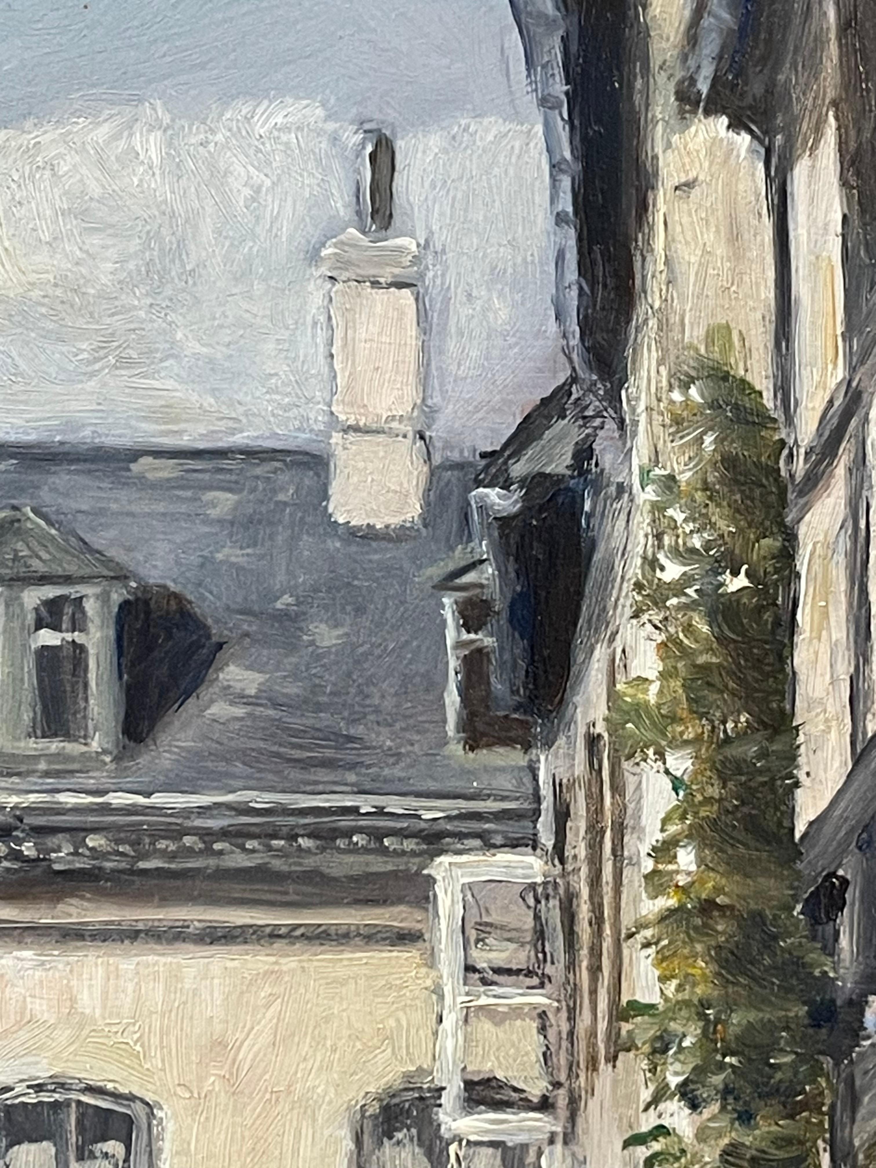 Peinture à l'huile de Frandsen représentant un marché danois avec détails architecturaux Bon état - En vente à Ebberup, DK