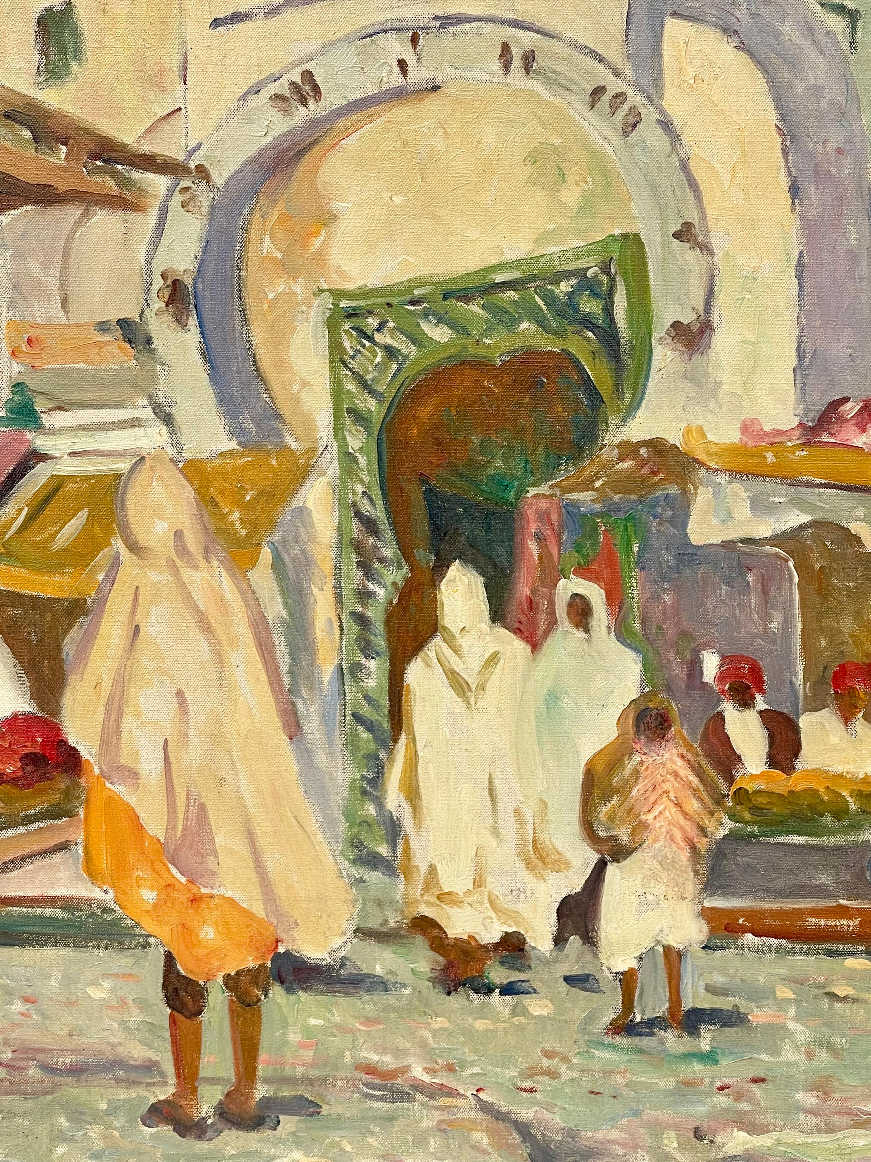 Peint à la main Frank A. Brown - Marché devant l'ancienne médina de Kairouan en vente