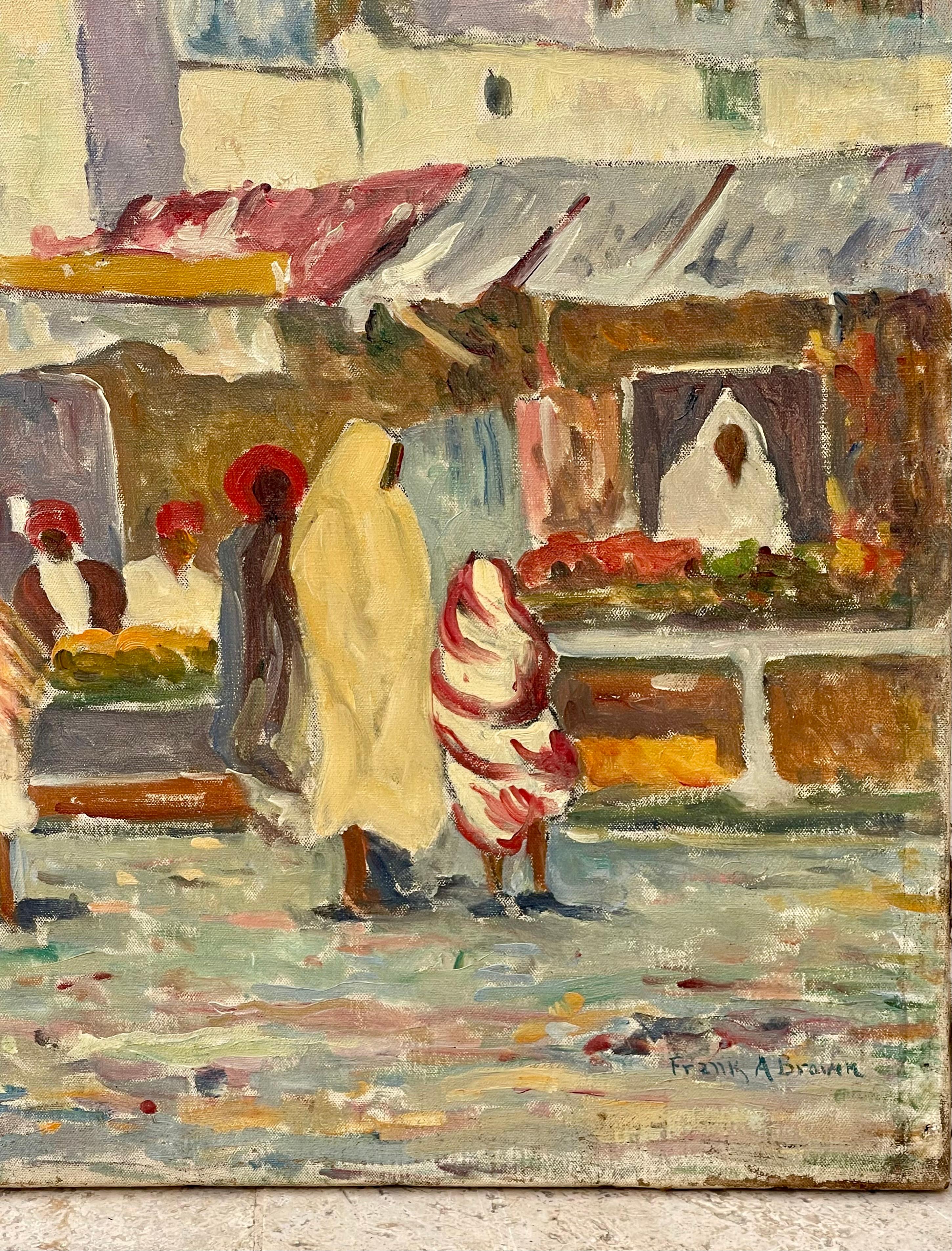 20ième siècle Frank A. Brown - Marché devant l'ancienne médina de Kairouan en vente