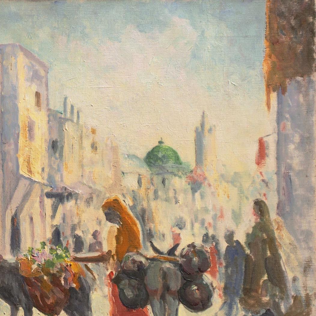'Algerian Street', American Orientalist, Académie Julian, Paris Salon, NAD, PAFA - Post-Impressionist Painting by Frank A Brown