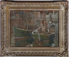 Vintage Frank Adcroft (fl. 1932-1955) - Framed Mid 20th Century Oil, Boats in a Harbour