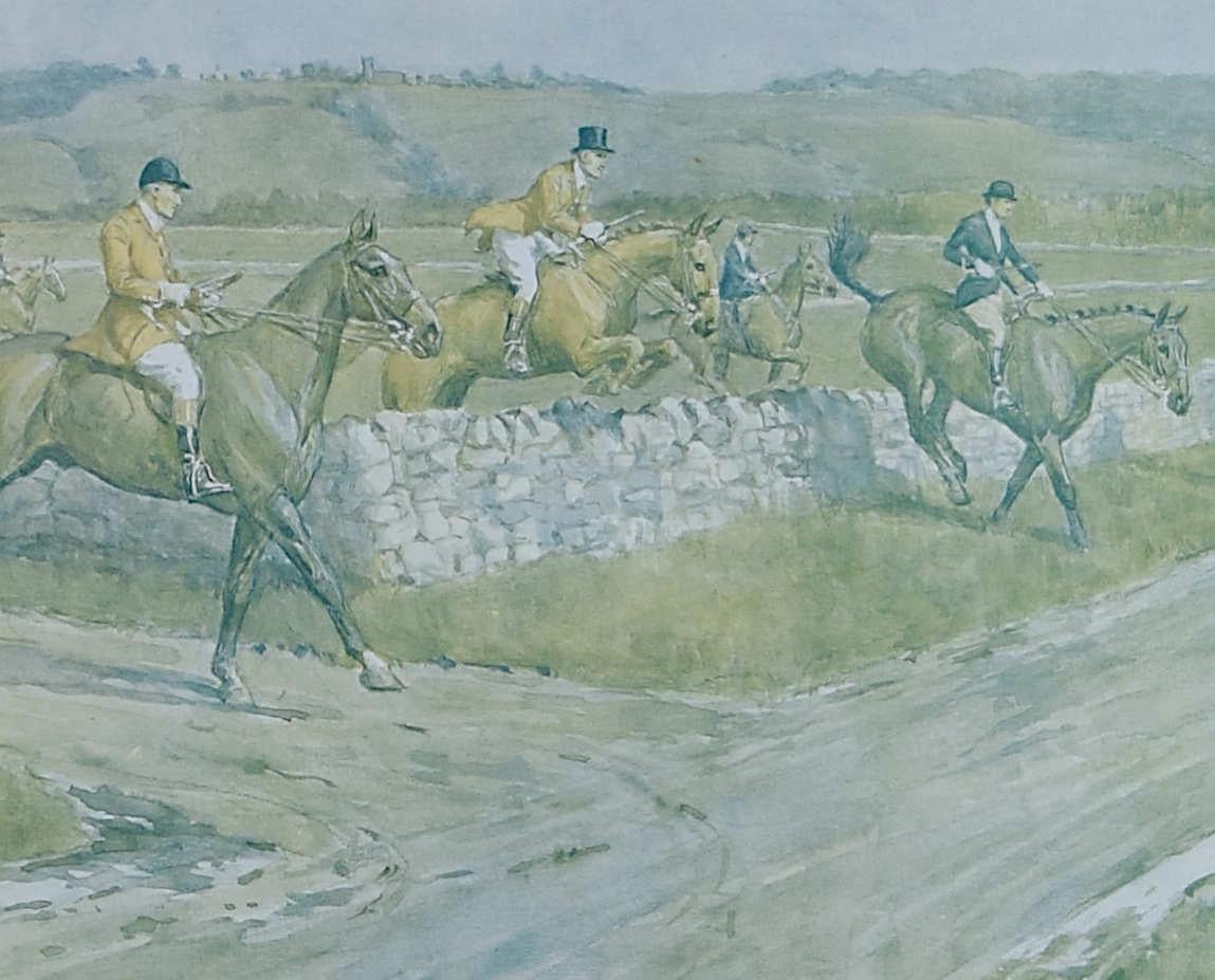 F A Stewart The Heythrop Hunt at Stow on the Wold hunting print - Print by Frank Algernon Stewart