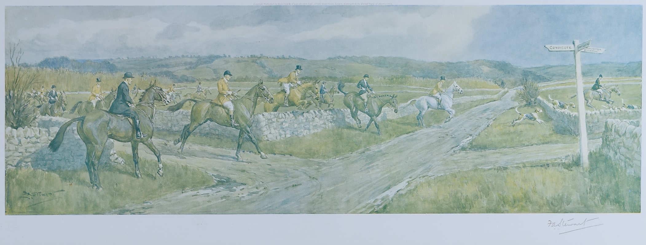 Frank Algernon Stewart Landscape Print - F A Stewart The Heythrop Hunt at Stow on the Wold hunting print