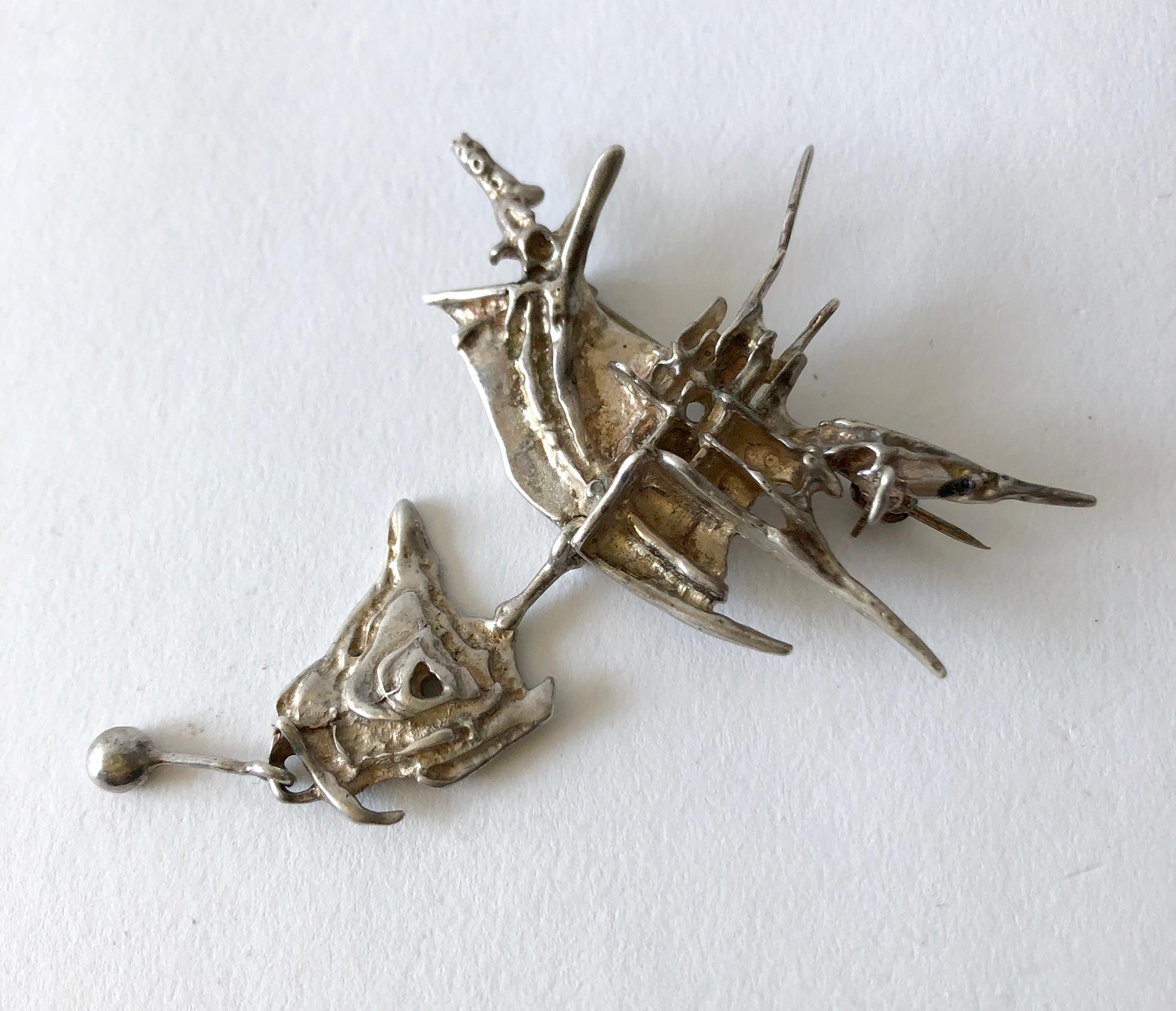 Large scale kinetic sterling silver Tundra brooch created by Frank and Regine Juhls of Norway.  Brooch measures 3
