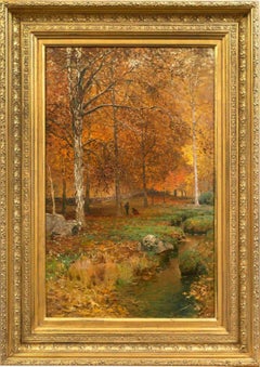 Gathering Leaves, 1883 autumn landscape by Frank Anderson (American, 1844-1891)