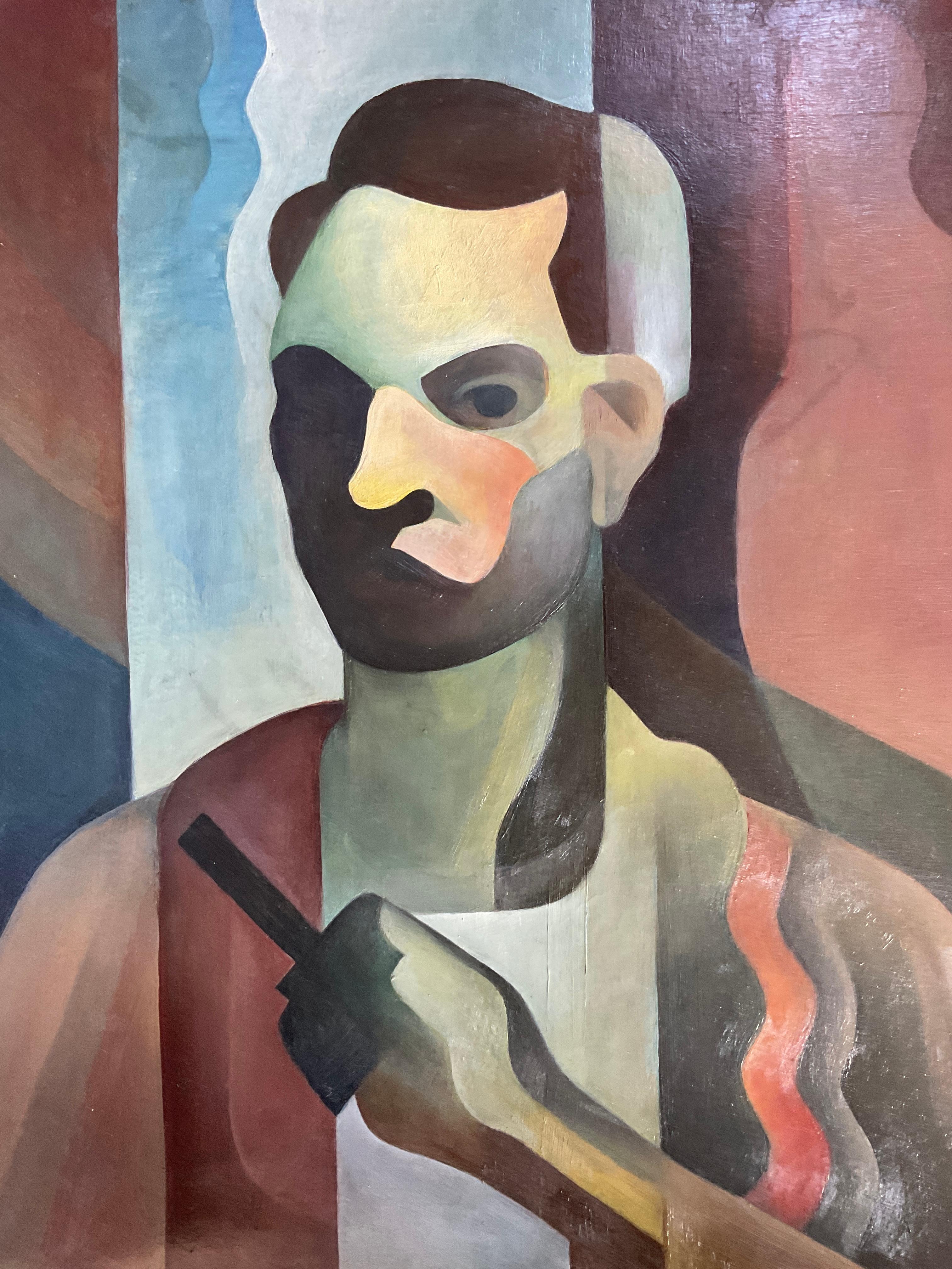 This is a very stylized and powerful portrait by the noted artist Frank Anderson Trapp.  It is dated 1940, and is very much in the modern style of French painters Ferdinand Leger and Le Corbusier.

Frank A. Trapp was born in Pittsburg in 1922. As a