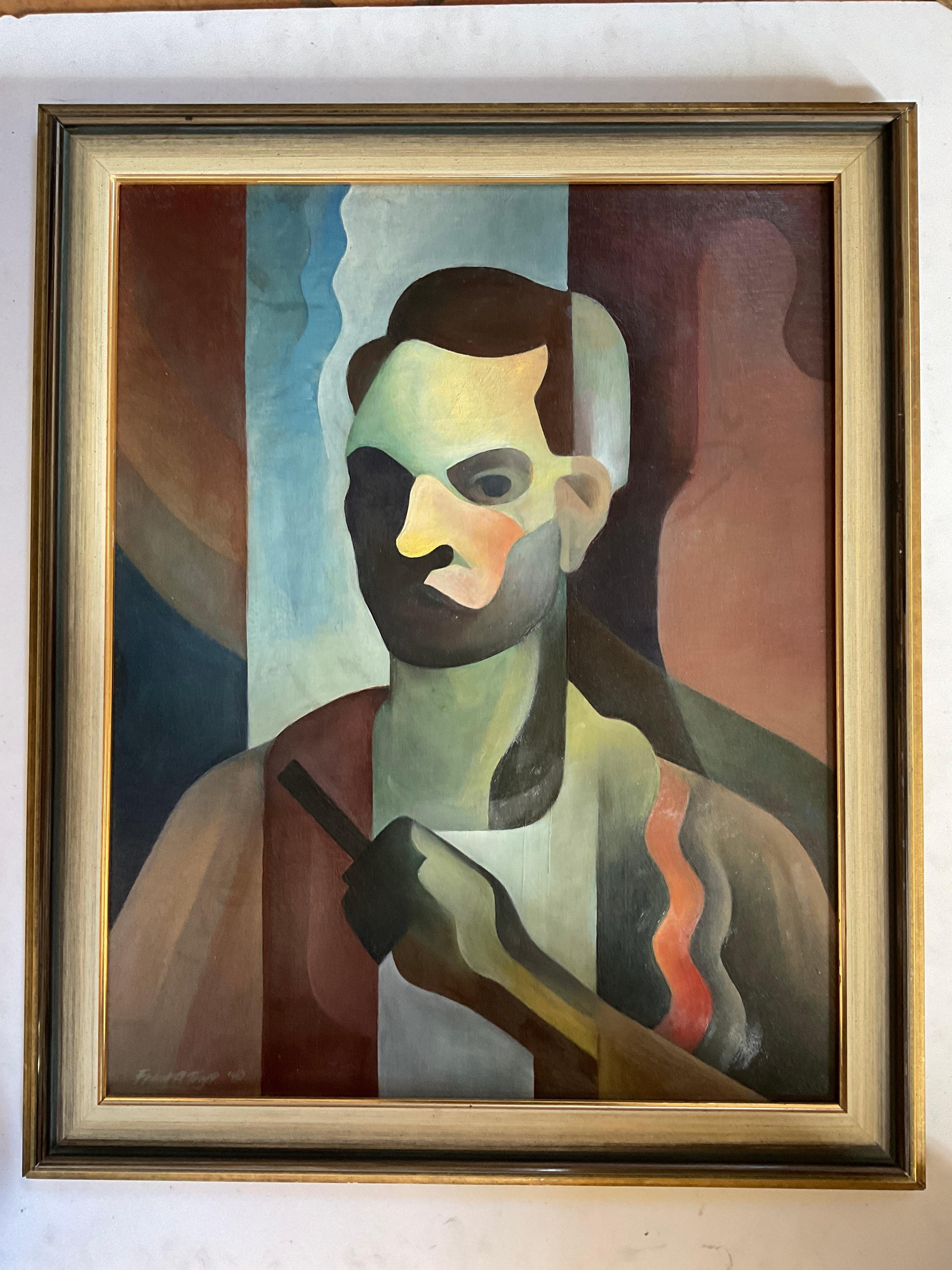 This is a very stylized and powerful portrait by the noted artist Frank Anderson Trapp.  It is dated 1940, and is very much in the modern style of French painters Ferdinand Leger and Le Corbusier.

Frank A. Trapp was born in Pittsburg in 1922. As a