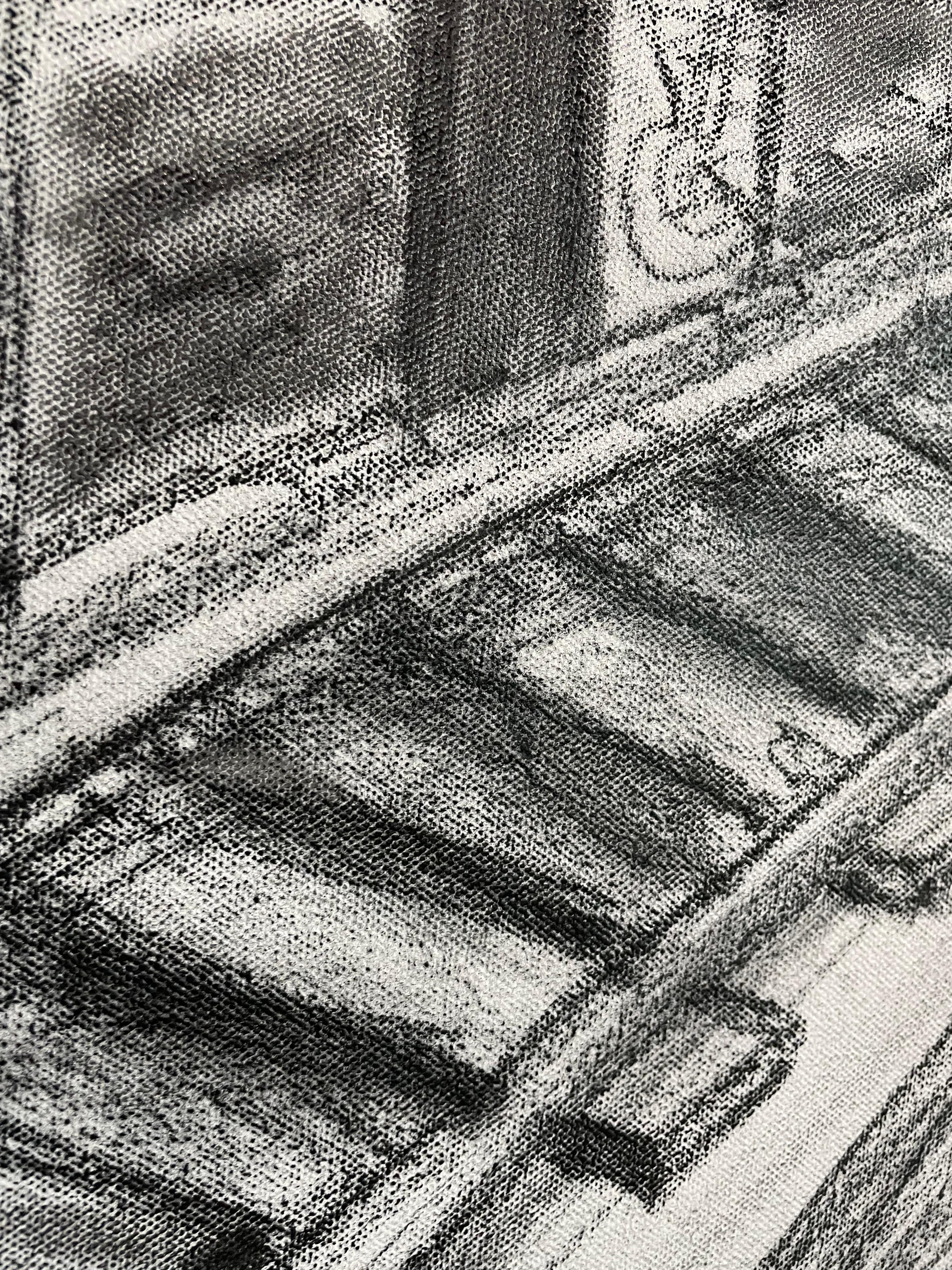LUOGO SPECIALE SEGRETO - pittura street art su tela in b/n acrilico e carboncino - Painting di Frank Ape