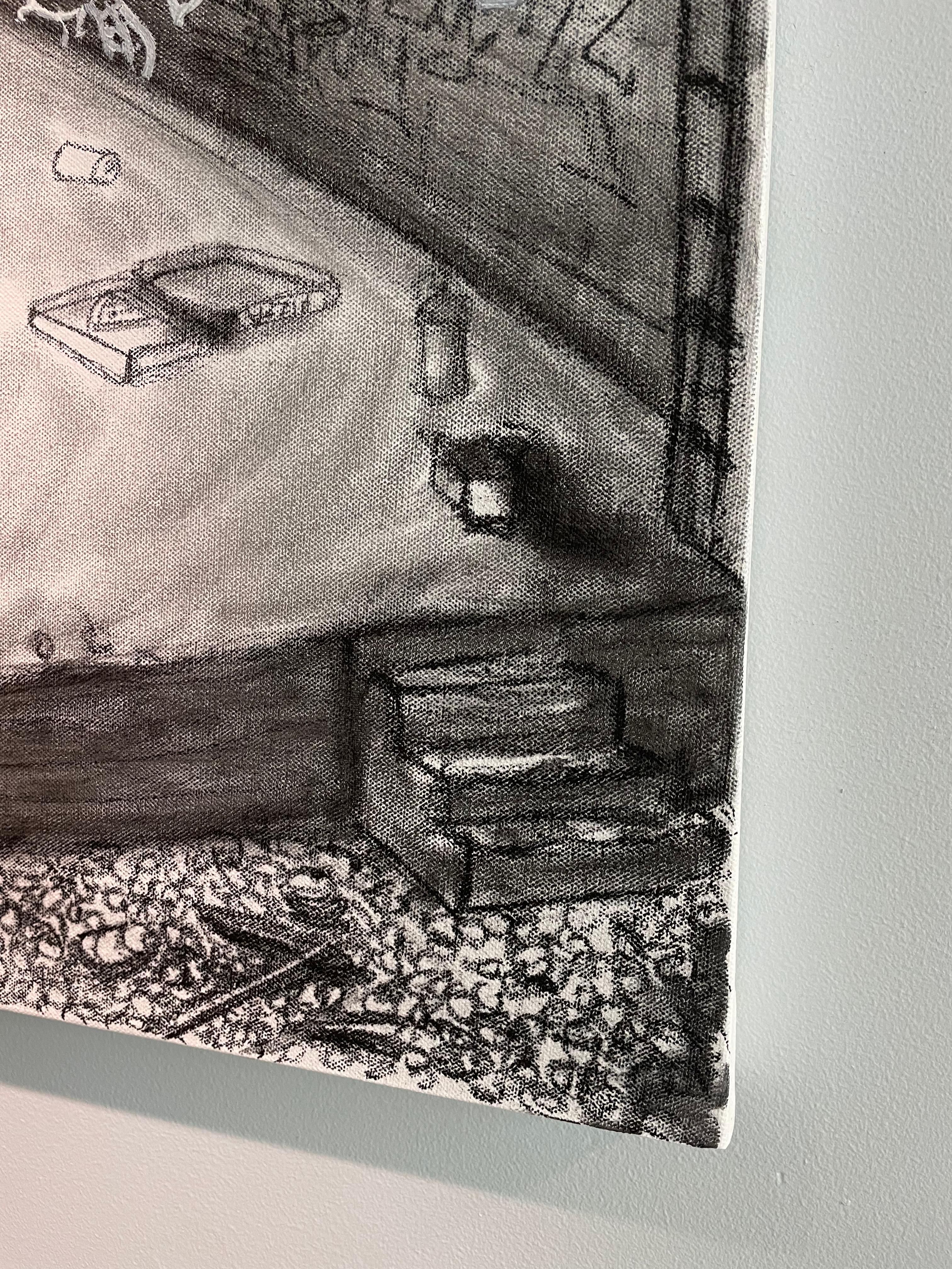 LUOGO SPECIALE SEGRETO - pittura street art su tela in b/n acrilico e carboncino - Painting Street Art di Frank Ape