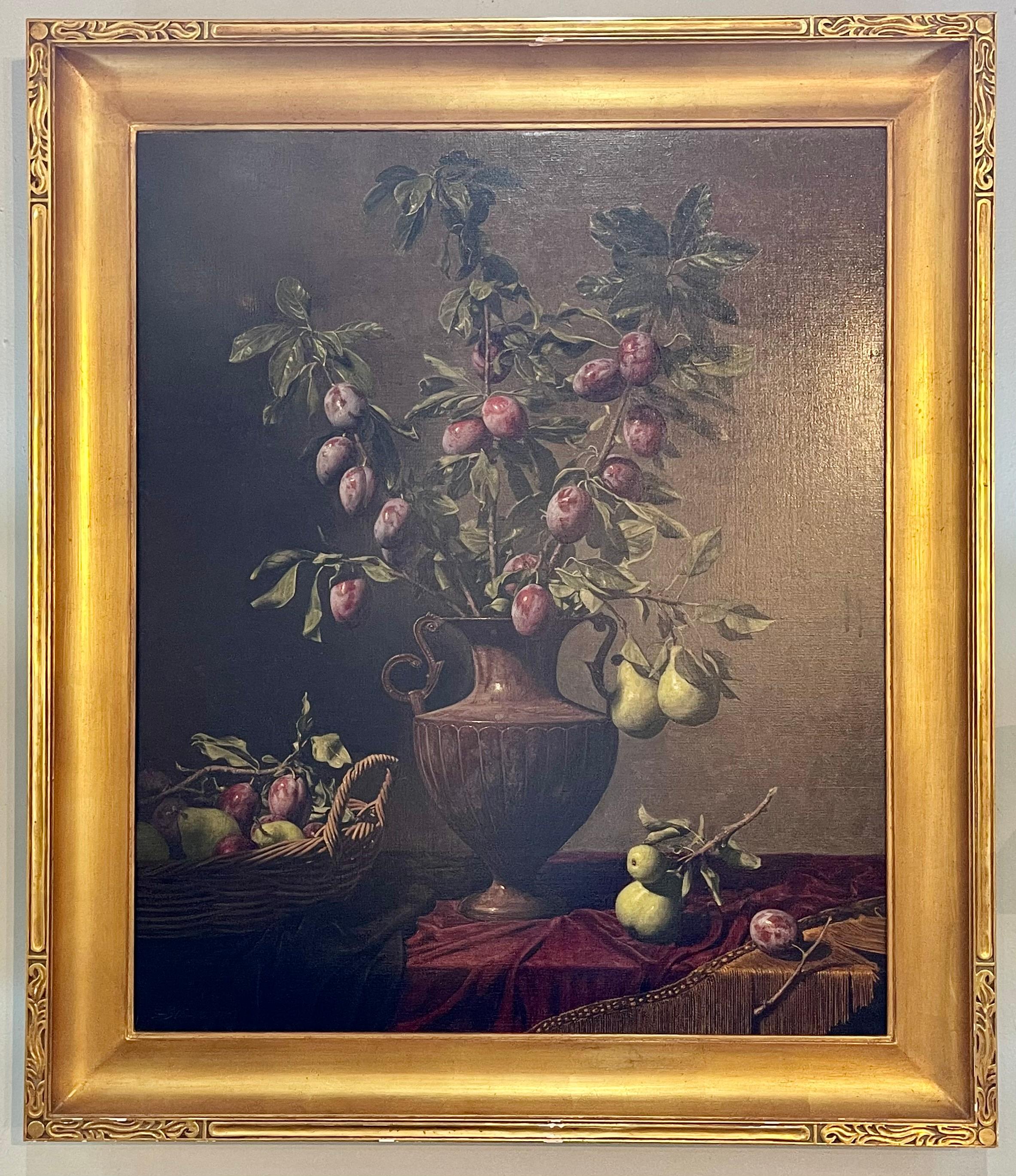 American Classical Frank Arcuri, Still Life Oil on Canvas. Framed. “Small Feast with Figs” 1999
